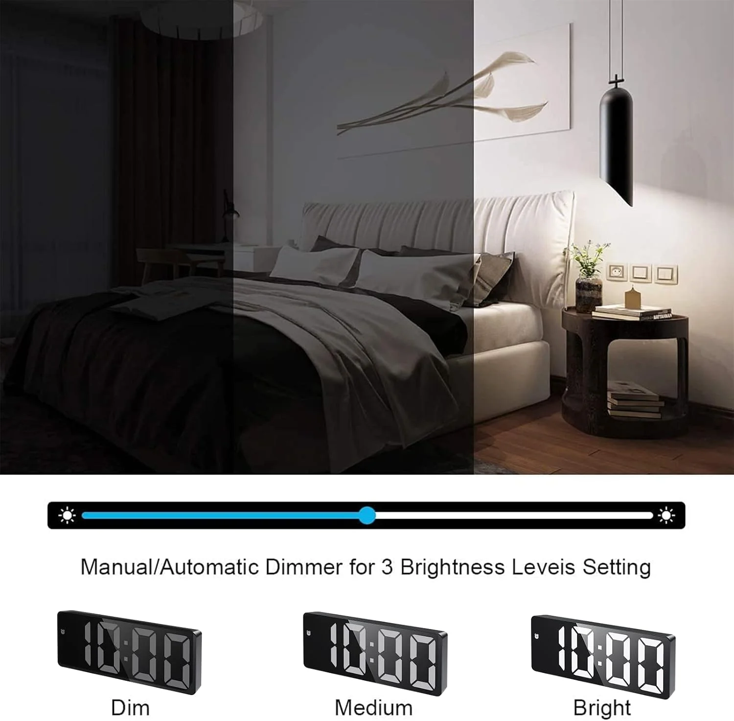 ساعت زنگ دار دیجیتال LED هوشمند BPA: ساعت چراغ خواب برقی با 3 روشنایی قابل تنظیم، ساعت رومیزی کنترل صوتی با نمایش تاریخ/ماه/دما، ساعت با منبع تغذیه USB/باتری برای اتاق خواب