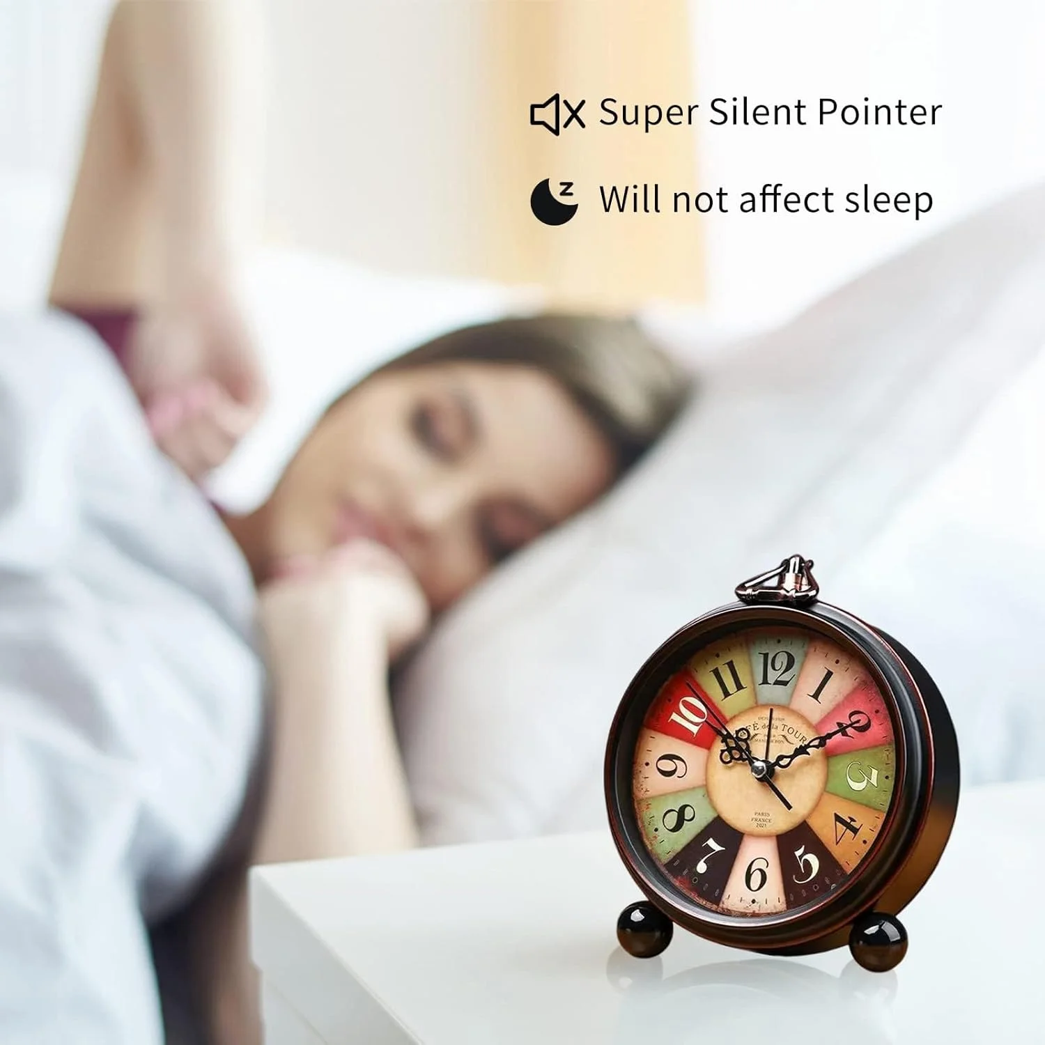 ساعت زنگ دار آنالوگ قدیمی BIGTHREE، ساعت رومیزی، ساعت کنار تختی، ساعت رومیزی خلاقانه بی صدا، ساعت دیجیتال بدون تیک تاک با حرکت کوارتز با باتری، لنز شیشه ای HD