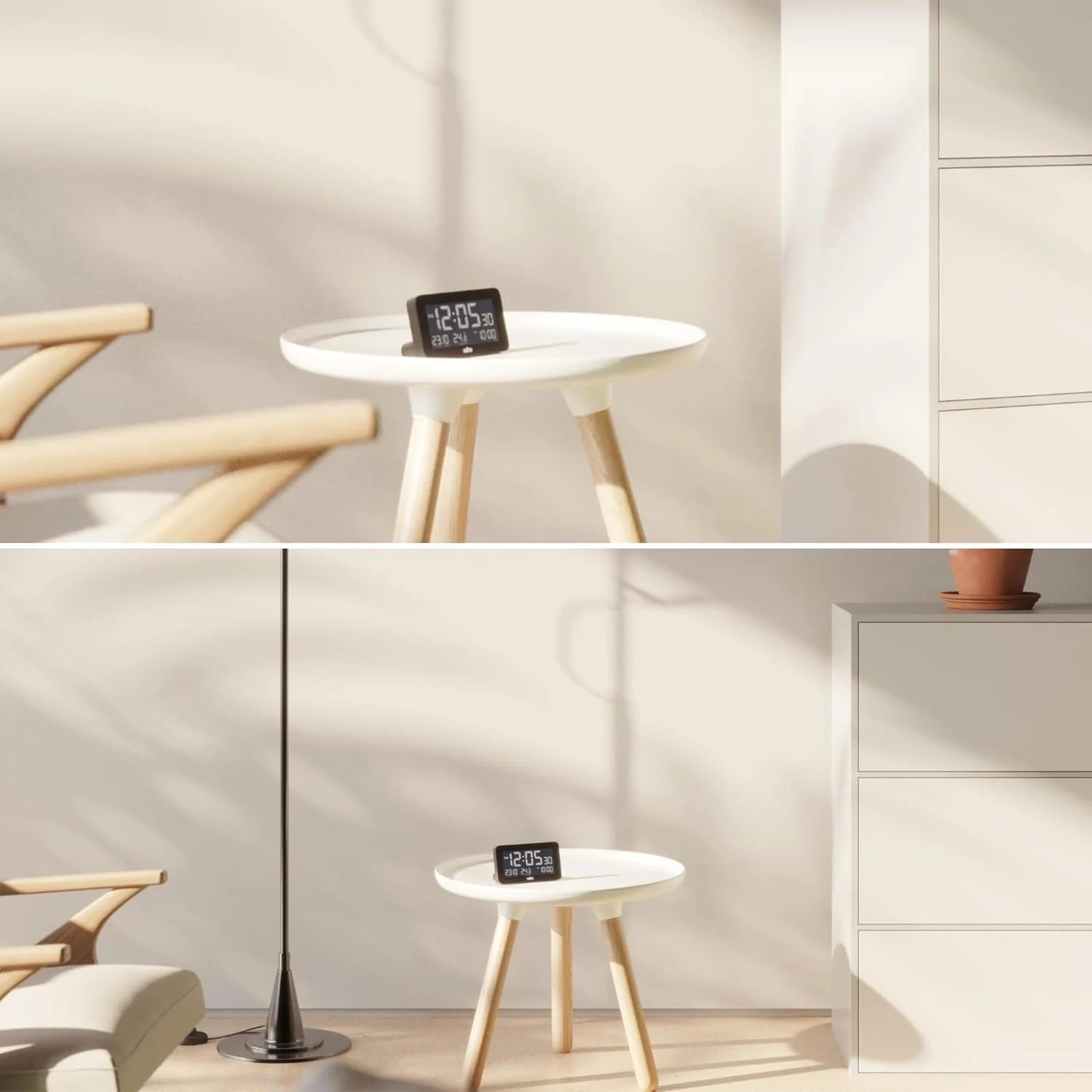 ساعت زنگ دار دیجیتال براون با نمایش تاریخ، ماه و دما، صفحه نمایش LCD منفی، تنظیم سریع، زنگ هشدار بیپ کرسندو، مدل BC10B، مشکی.