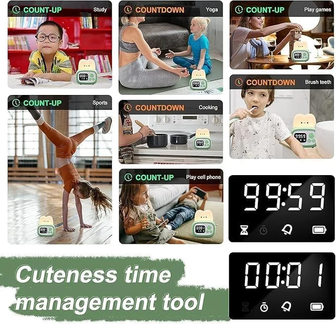 چراغ خواب کوچک طرح تُستر، ساعت زنگ دار دیجیتال و چراغ مطالعه برای کودکان، با ابزار مدیریت زمان و ساعت رومیزی زنگ دار تایمر دیجیتال، هدیه تولد برای نوجوانان، کودکان نوپا، دختران و پسران