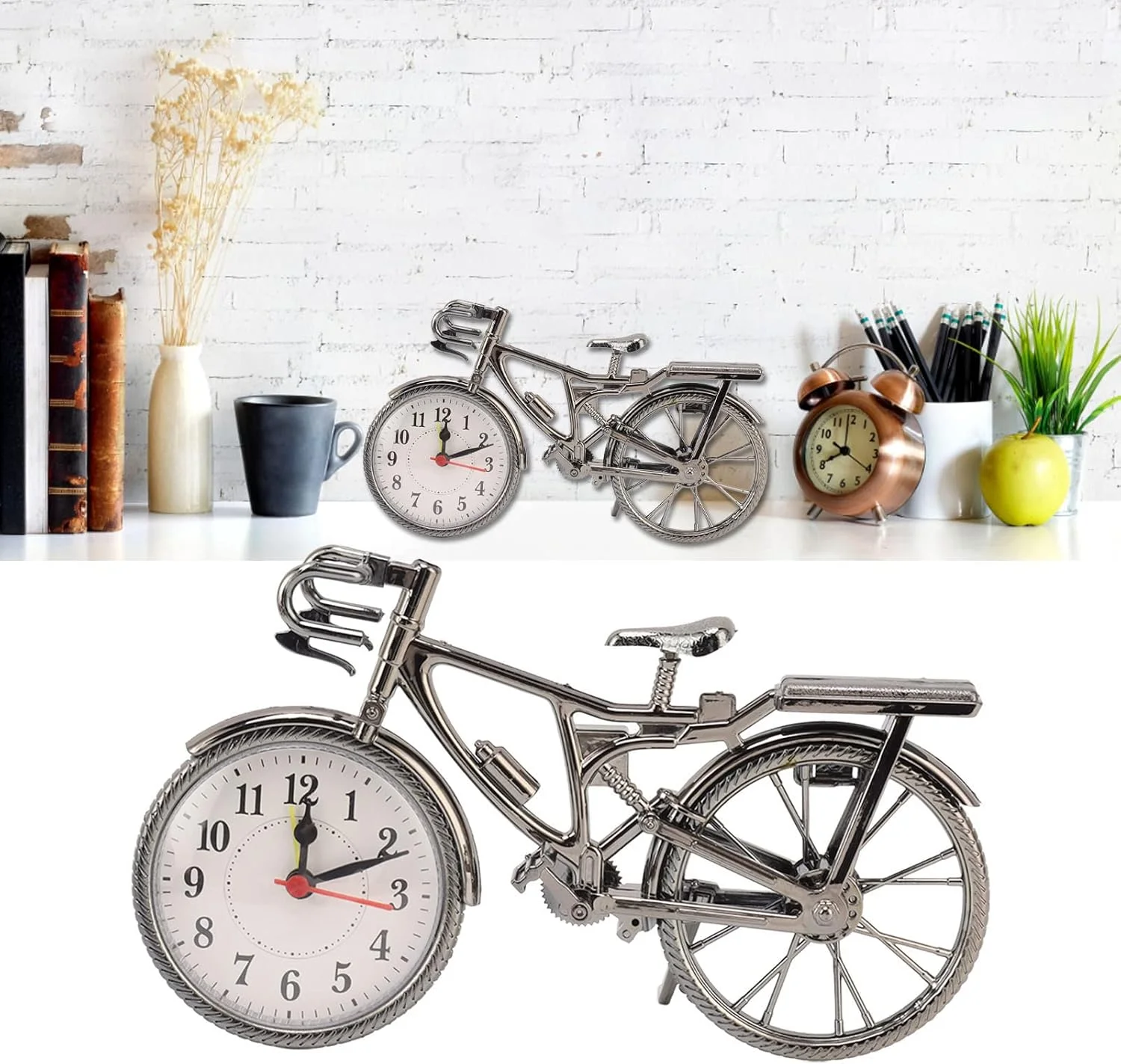 ساعت رومیزی طرح دوچرخه قدیمی، ساعت کلاسیک دوچرخه، تزئین رومیزی نفیس و جمع و جور به سبک قدیمی، دکوری برای خانه، خوابگاه، دفتر کار با باتری ساعت رومیزی طرح دوچرخه قدیمی، ساعت کلاسیک دوچرخه، تزئین رومیزی نفیس و جمع و جور به سبک قدیمی، دکوری برای خانه، خوابگاه، دفتر کار با باتری