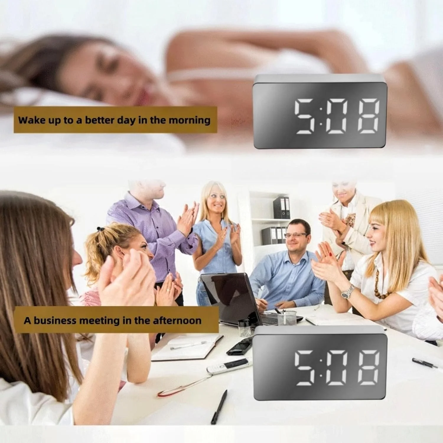 ساعت زنگ دار دیجیتال Azonee، ساعت زنگ دار مسافرتی کوچک با صفحه نمایش LED کوچک، نمایشگر دما، با باتری کار می کند، ایده آل برای استفاده در اتاق خواب و میز، قابل حمل و شیک (سفید)