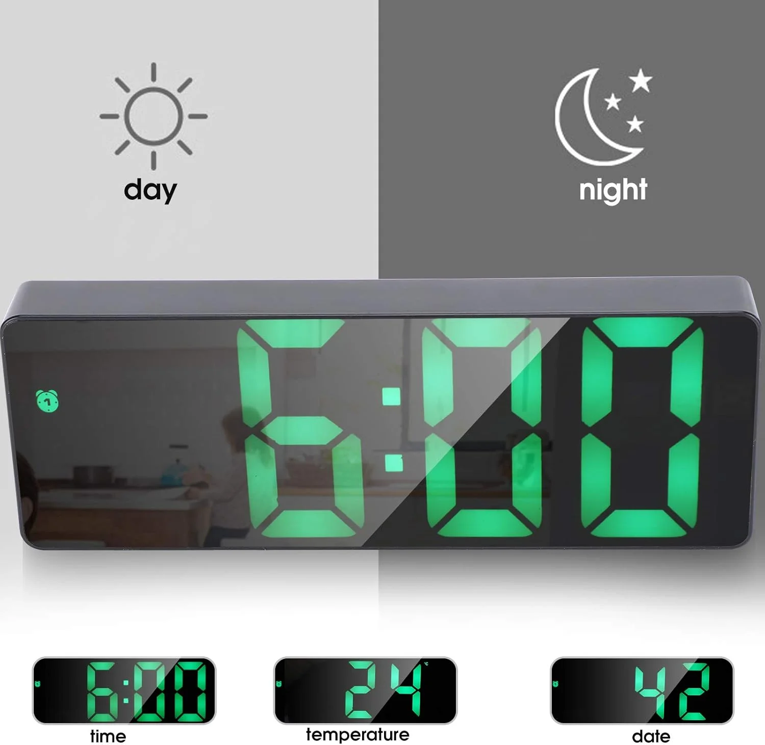 ساعت زنگ دار دیجیتال Cryfokt، ساعت الکترونیکی LED با پورت USB، ساعت رومیزی بی صدا، ساعت های الکتریکی فعال با صدا برای دفتر، خانه، کودکان، سالمندان، افراد با خواب سنگین