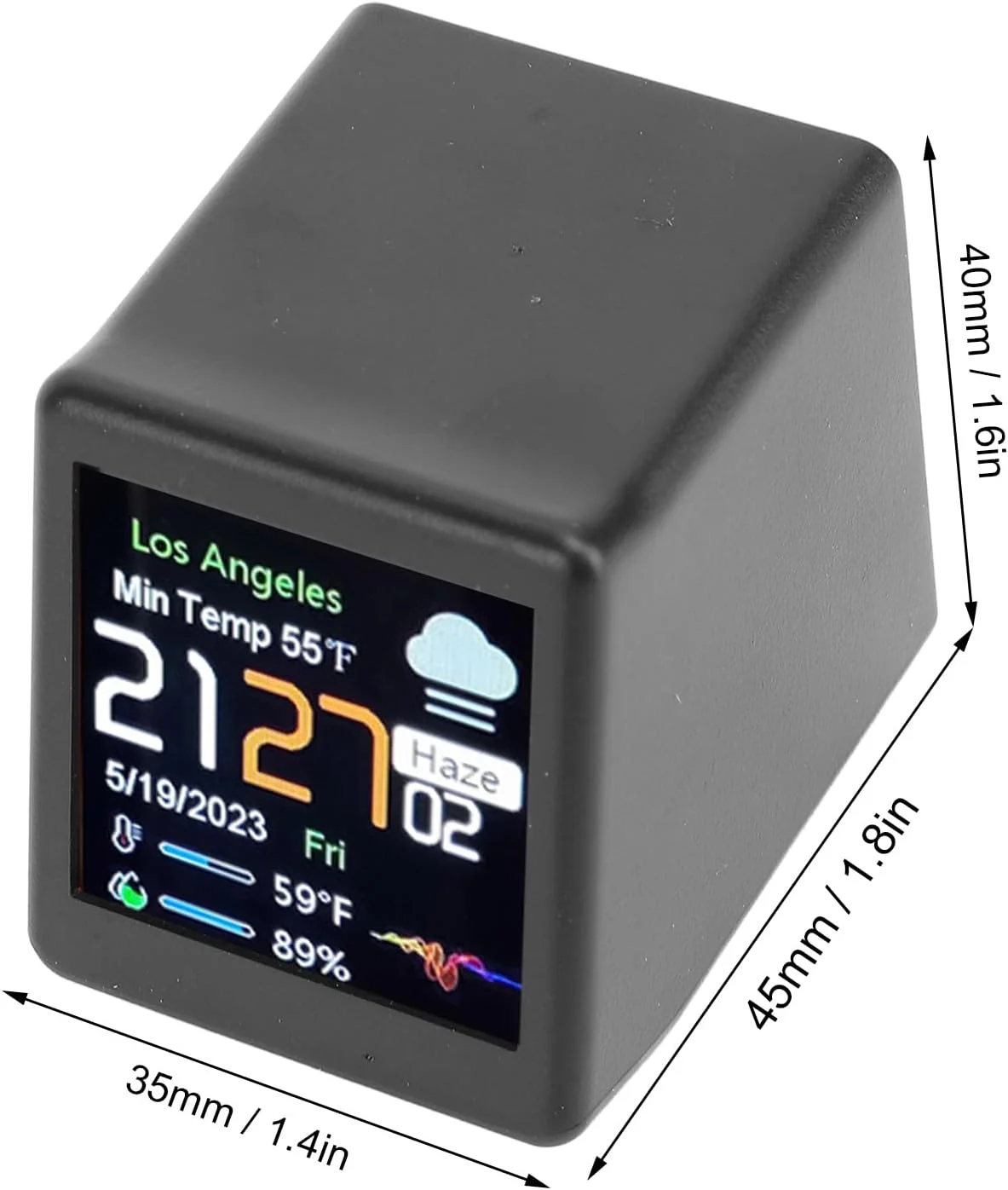 ساعت رومیزی دیجیتال کوچک با تقویم، دما و پیش بینی آب و هوا، صفحه نمایش دیجیتال ال سی دی 45 X 40 X 35 میلی متر، ساعت وای فای برای کودکان و بزرگسالان، Type C (مشکی)