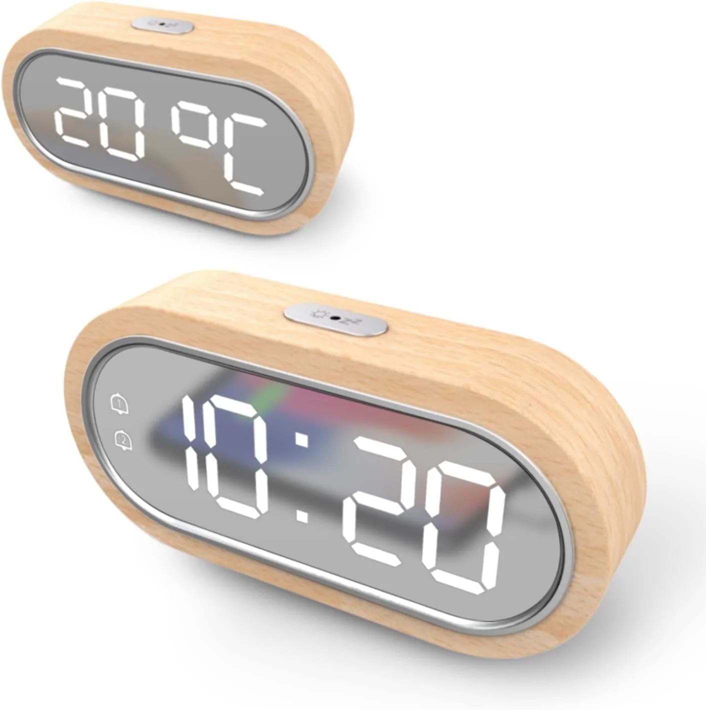 ساعت رومیزی دیجیتال کوچک برای اتاق خواب، ساعت زنگ دار با قابلیت تعویق، ساعت کنار تختی، تنظیم صدا و روشنایی، دماسنج رومیزی LED چوبی الکترونیکی برای اتاق نشیمن و دفتر کار