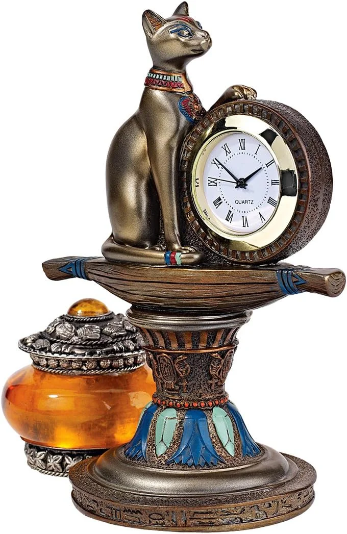 مجسمه ساعت رومیزی الهه باستت مصری دیزاین توسکانو مدل QL2095، 6 اینچ، طرح برنز مصنوعی مجسمه ساعت رومیزی الهه باستت مصری دیزاین توسکانو مدل QL2095، 6 اینچ، طرح برنز مصنوعی