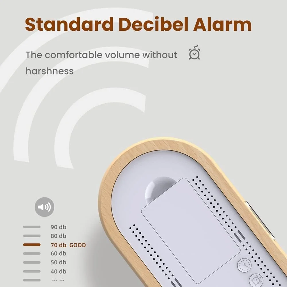 ساعت رومیزی دیجیتال کوچک برای اتاق خواب، ساعت زنگ دار با قابلیت تعویق، ساعت کنار تختی، تنظیم صدا و روشنایی، دماسنج رومیزی LED چوبی الکترونیکی برای اتاق نشیمن و دفتر کار