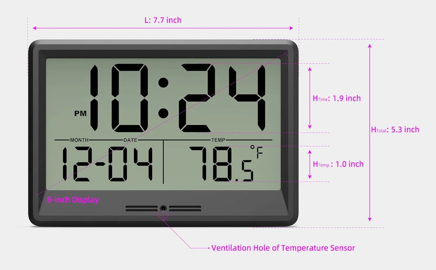ساعت دیواری دیجیتال با باتری، ساعت دیواری کوچک 8 اینچی با صفحه نمایش بزرگ، دما و تاریخ | ساعت رومیزی ساده | ساعت دیجیتال دیواری بی صدا برای اتاق خواب، آشپزخانه، اتاق نشیمن، دفتر