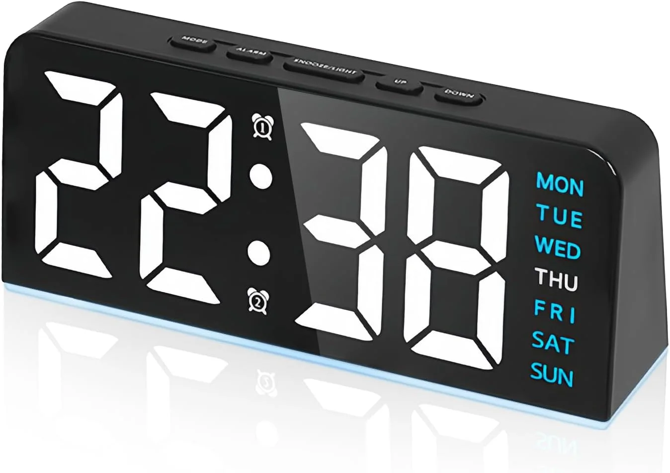 ساعت زنگ دار دیجیتال 6.8 اینچی Necomi، ساعت دیجیتال LED با نور محیطی، با نمایش روز/تاریخ/دما / 12 / 24 ساعته / زنگ هشدار دوگانه/اسنوز، ساعت رومیزی کنار تخت