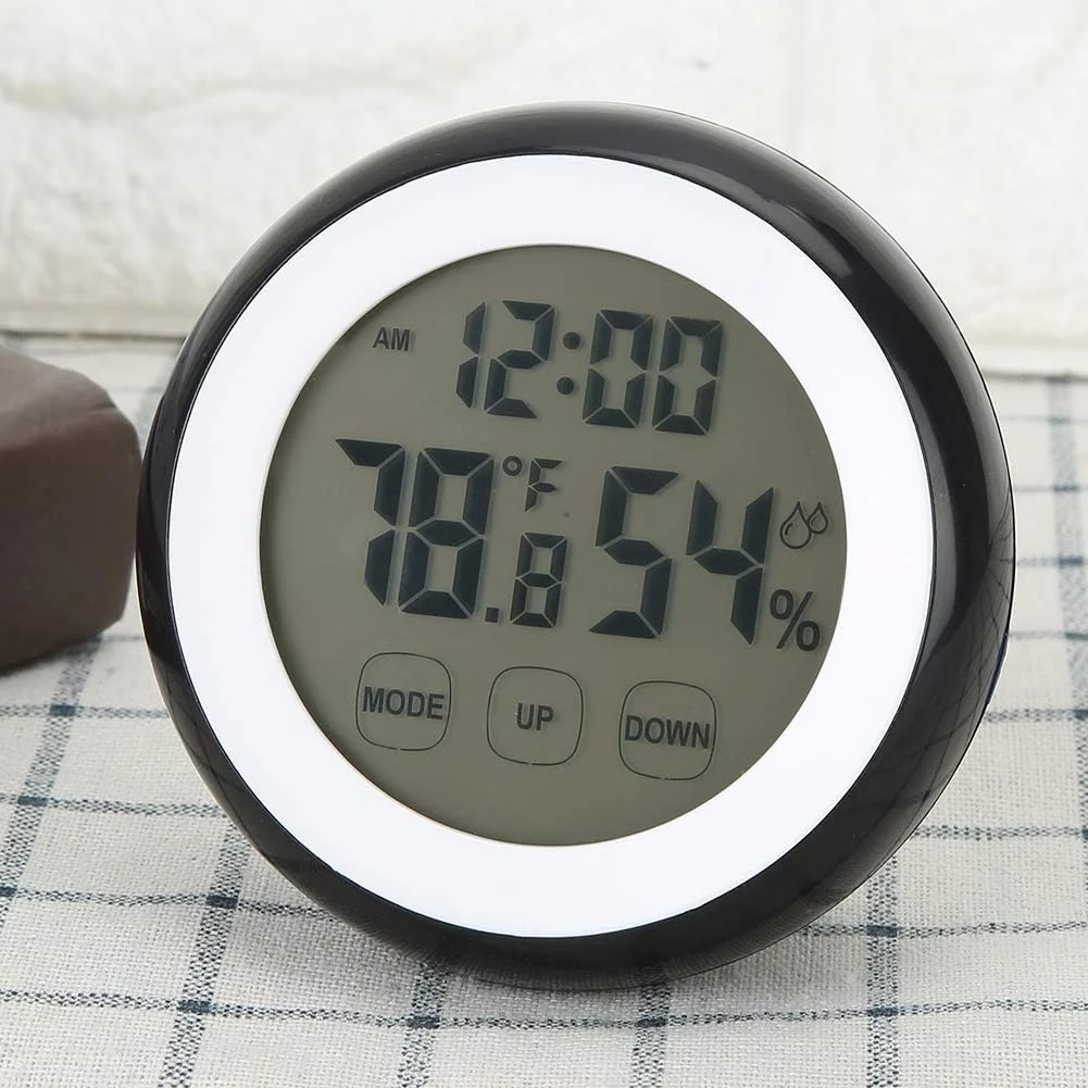 ساعت زنگ دار دیجیتال، نمایشگر LED زمان، دما و رطوبت، ساعت رومیزی برقی، ساعت زنگ دار کنار تختی برای اتاق خواب، خانه، دفتر کار، رومیزی