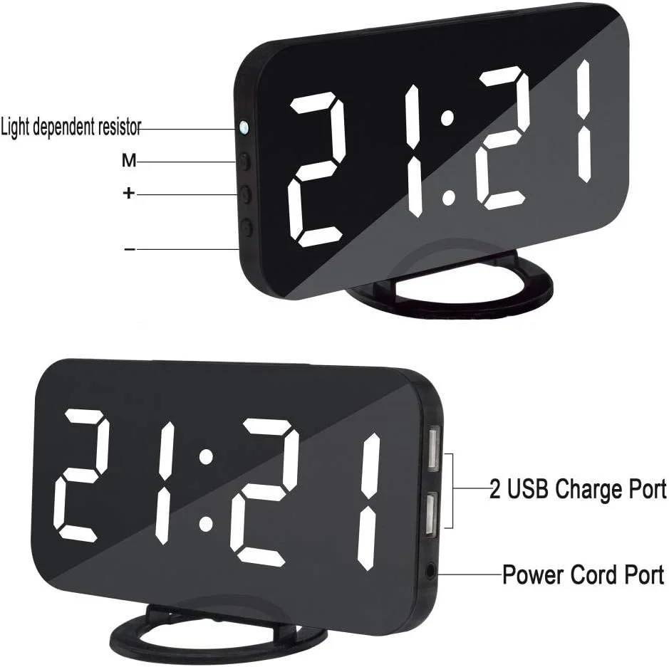 ساعت زنگ دار دیجیتال LED با پورت USB برای شارژر تلفن، دارای عملکرد لمسی تعویق زنگ، مناسب برای میز کار، اداره، میز هتل