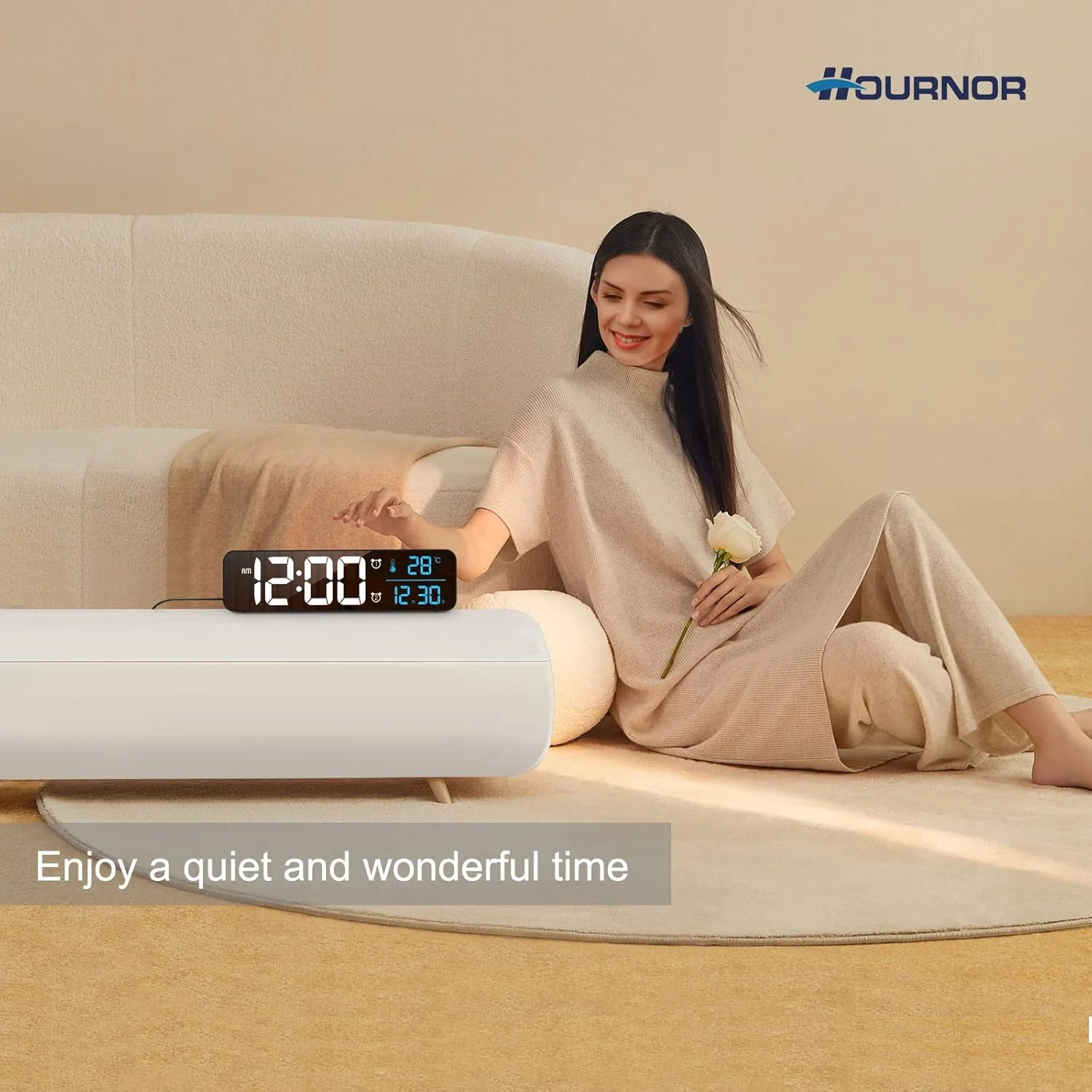 ساعت دیجیتال، ساعت برای اتاق خواب، ساعت دیواری دیجیتال، ساعت برای دکوراسیون اتاق نشیمن، ساعت رومیزی، ساعت دیجیتال با صفحه نمایش بزرگ، ساعت زنگ دار هوشمند برای دفتر کار آبی (سیم دار مشکی + رقم آبی)