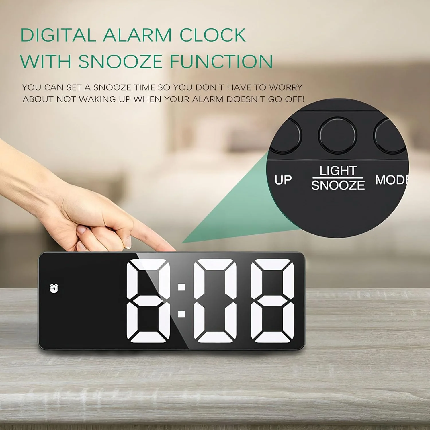 ساعت زنگ دار دیجیتال LED، ساعت زنگ دار برای اتاق خواب، ساعت رومیزی الکترونیکی با پورت شارژ USB، صفحه نمایش بزرگ، 3 روشنایی قابل تنظیم، نمایش 12/24 ساعته، چرت زدن برای خانه، دفتر