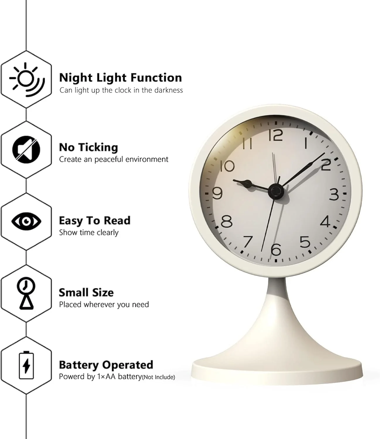 ساعت زنگ دار دیجیتال برای اتاق خواب، ساعت زنگ دار آنالوگ زیبا، ساعت رومیزی کوچک رترو، ساعت فلزی بی صدا با نور، زنگ هشدار بلند برای افراد با خواب سنگین، برای دکوراسیون اتاق نشیمن، اتاق خواب، کنار تخت، قفسه