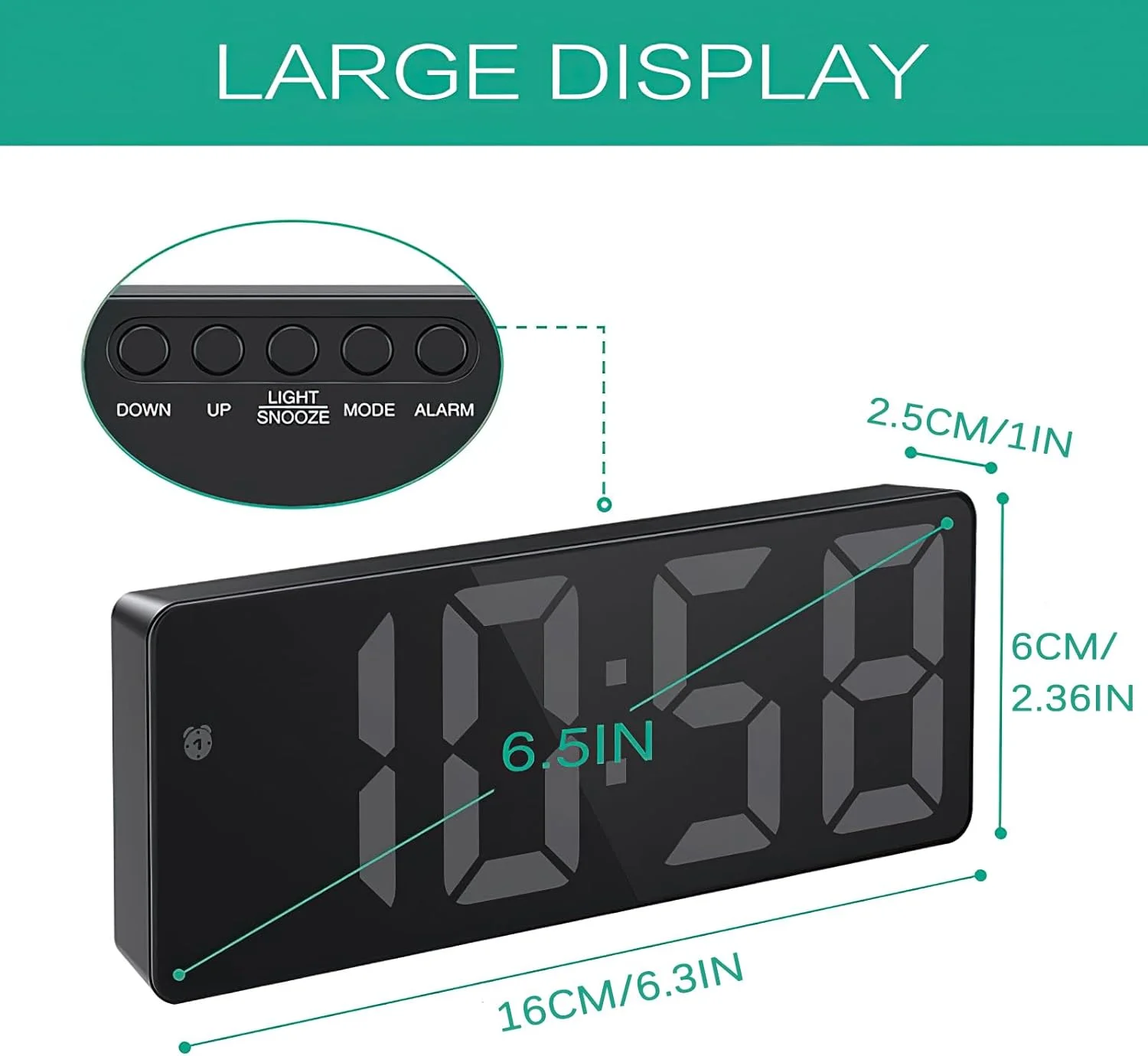 ساعت زنگ دار دیجیتال LED، ساعت زنگ دار برای اتاق خواب، ساعت رومیزی الکترونیکی با پورت شارژ USB، صفحه نمایش بزرگ، 3 روشنایی قابل تنظیم، نمایش 12/24 ساعته، چرت زدن برای خانه، دفتر