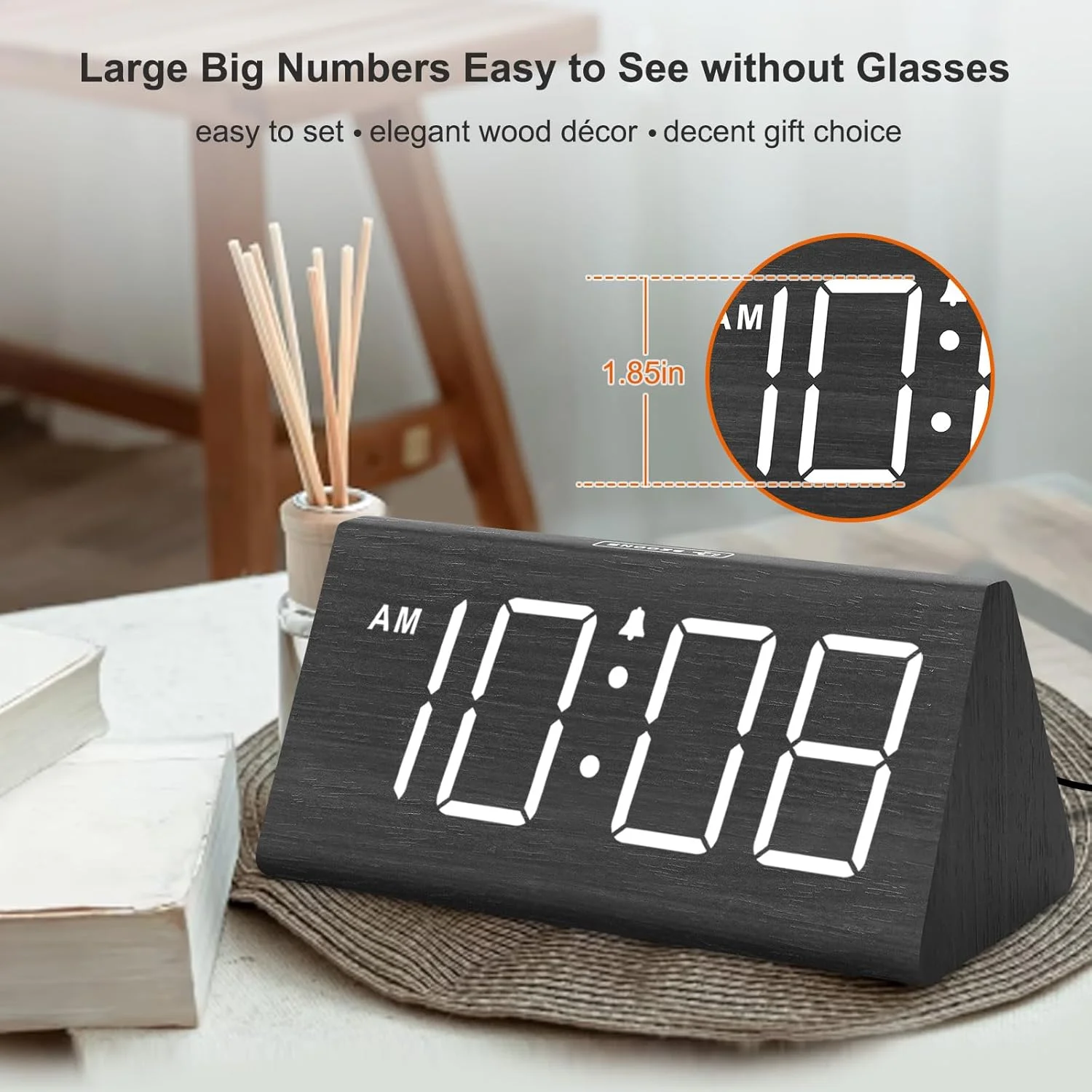 ساعت زنگ دار دیجیتال چوبی DreamSky برای اتاق خواب - ساعت رومیزی برقی با اعداد بزرگ، پورت USB، زنگ هشدار بلند برای افراد با خواب سنگین، تنظیم صدا، دیمر، تعویق، DST، 12/24 ساعته، هدیه دکوری چوبی ساعت زنگ دار دیجیتال چوبی DreamSky برای اتاق خواب - ساعت رومیزی برقی با اعداد بزرگ، پورت USB، زنگ هشدار بلند برای افراد با خواب سنگین، تنظیم صدا، دیمر، تعویق، DST، 12/24 ساعته، هدیه دکوری چوبی