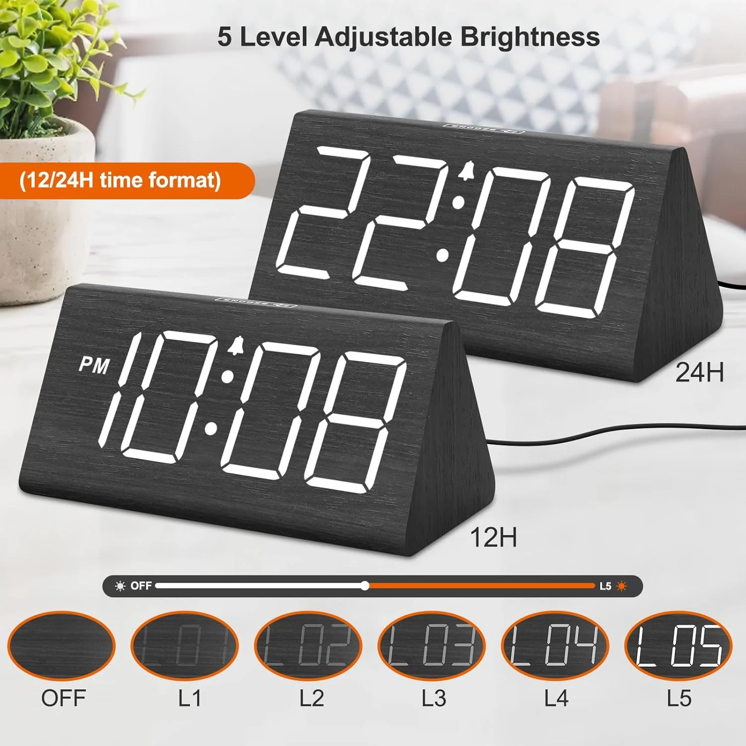 ساعت زنگ دار دیجیتال چوبی DreamSky برای اتاق خواب - ساعت رومیزی برقی با اعداد بزرگ، پورت USB، زنگ هشدار بلند برای افراد با خواب سنگین، تنظیم صدا، دیمر، تعویق، DST، 12/24 ساعته، هدیه دکوری چوبی ساعت زنگ دار دیجیتال چوبی DreamSky برای اتاق خواب - ساعت رومیزی برقی با اعداد بزرگ، پورت USB، زنگ هشدار بلند برای افراد با خواب سنگین، تنظیم صدا، دیمر، تعویق، DST، 12/24 ساعته، هدیه دکوری چوبی