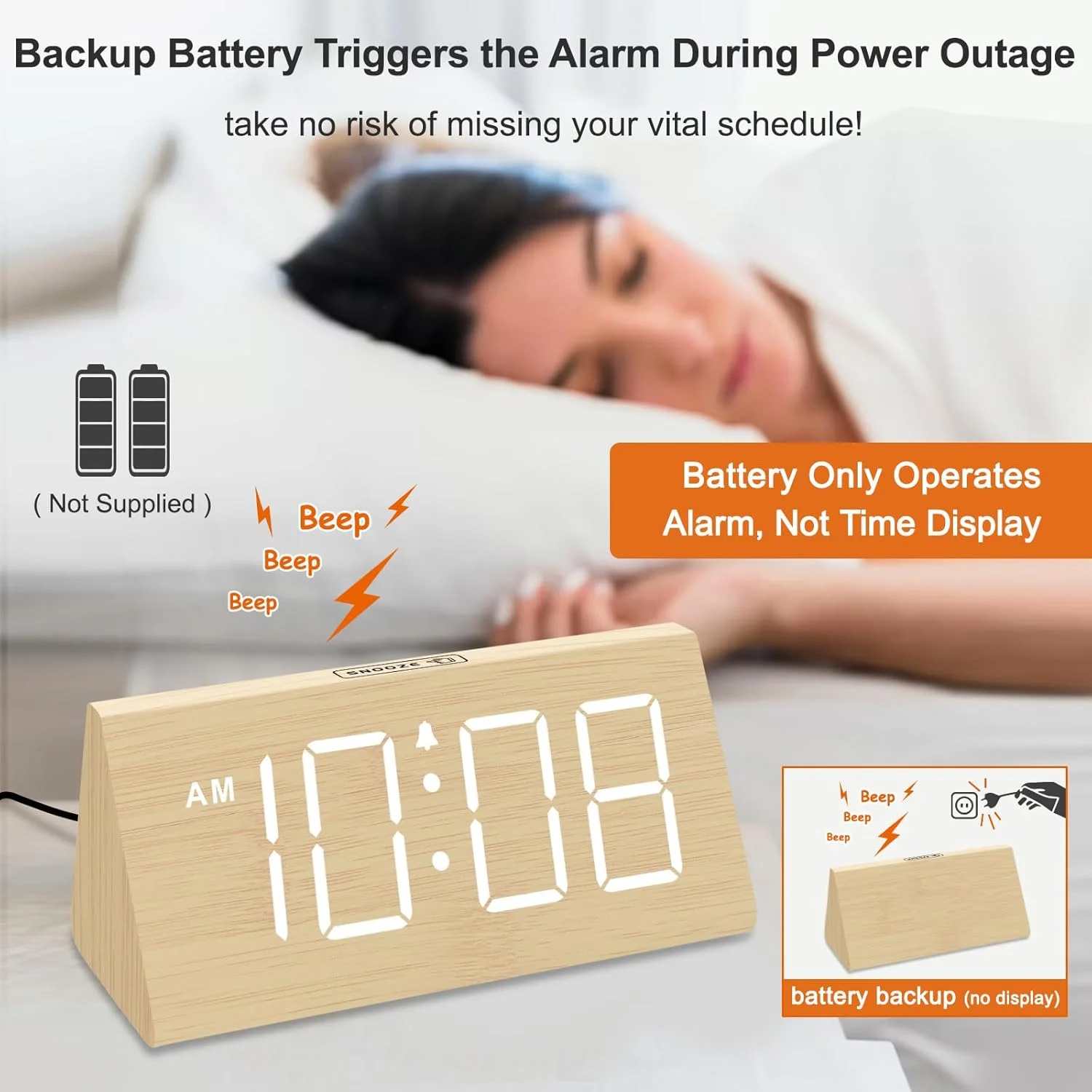 ساعت زنگ دار دیجیتال چوبی DreamSky برای اتاق خواب - ساعت رومیزی برقی با اعداد بزرگ، پورت USB، زنگ پشتیبان باتری، حجم قابل تنظیم، دیمر، تعویق، DST، 12/24H، دکور چوبی (بامبو-سفید) ساعت زنگ دار دیجیتال چوبی DreamSky برای اتاق خواب - ساعت رومیزی برقی با اعداد بزرگ، پورت USB، زنگ پشتیبان باتری، حجم قابل تنظیم، دیمر، تعویق، DST، 12/24H، دکور چوبی (بامبو-سفید)