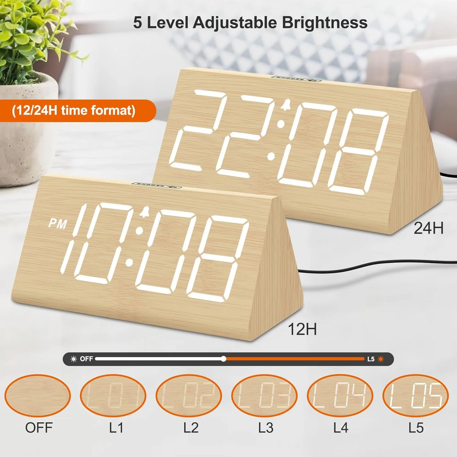 ساعت زنگ دار دیجیتال چوبی DreamSky برای اتاق خواب - ساعت رومیزی برقی با اعداد بزرگ، پورت USB، زنگ پشتیبان باتری، حجم قابل تنظیم، دیمر، تعویق، DST، 12/24H، دکور چوبی (بامبو-سفید) ساعت زنگ دار دیجیتال چوبی DreamSky برای اتاق خواب - ساعت رومیزی برقی با اعداد بزرگ، پورت USB، زنگ پشتیبان باتری، حجم قابل تنظیم، دیمر، تعویق، DST، 12/24H، دکور چوبی (بامبو-سفید)