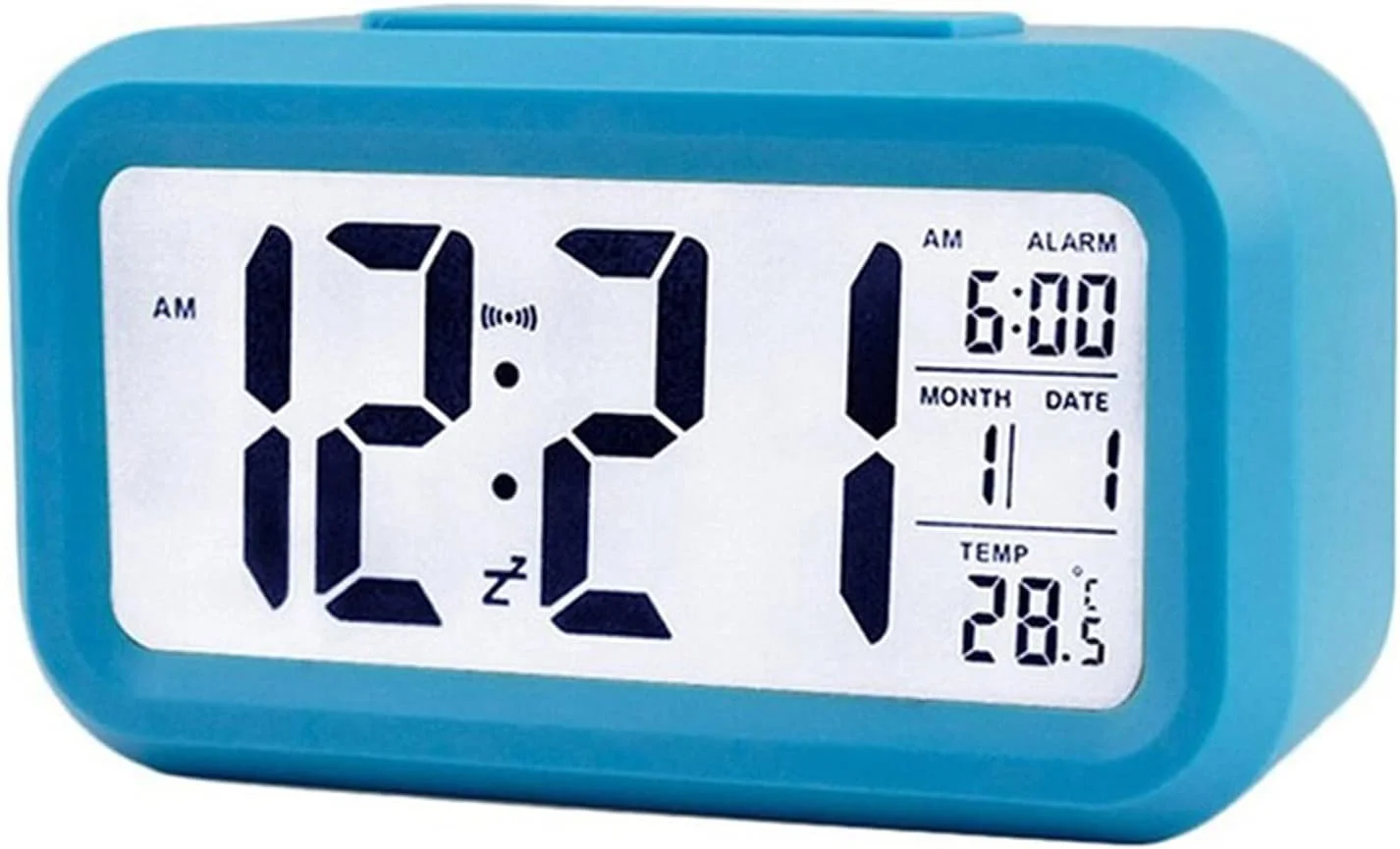 ساعت زنگ دار دیجیتال هوشمند Eacam با نمایشگر تاریخ و دما، دکمه تعویق در بالا، کارکرد با باتری، ساعت رومیزی مستطیلی با چراغ شب برای اتاق خواب کودکان و نوجوانان