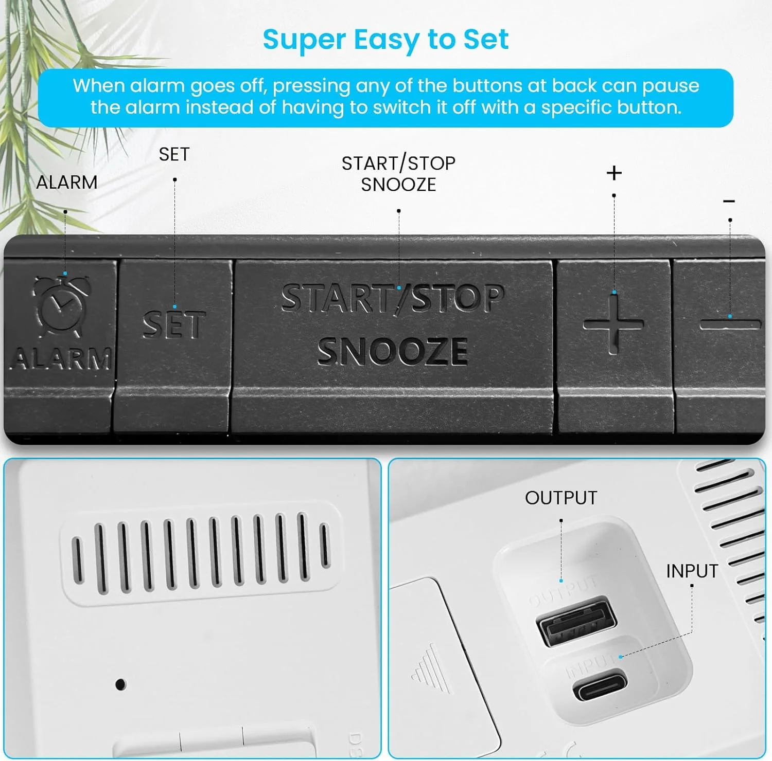 ساعت زنگ دار دیجیتال، ساعت آینه ای با صفحه نمایش LED با نمایش تاریخ/ماه/دما و 12/24 ساعته / زنگ هشدار دوگانه/چرت زدن، ساعت رومیزی کنار تخت - استفاده دوگانه با باتری برای اتاق خواب اداری کودکان و سالمندان