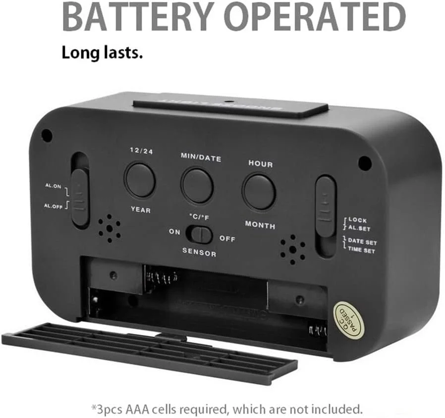 ساعت زنگ دار دیجیتال هوشمند Eacam با نمایشگر تاریخ و دما، دکمه تعویق در بالا، کارکرد با باتری، ساعت رومیزی مستطیلی با چراغ شب برای اتاق خواب کودکان و نوجوانان