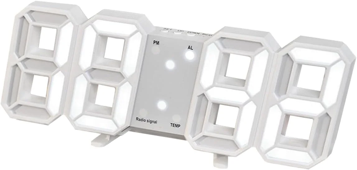 ساعت زنگ دار LED سه بعدی دیواری دیجیتال ECVV، ساعت رومیزی، اعداد بزرگ برای اتاق خواب، اتاق نشیمن، خانه و دفتر - زمان/تاریخ 12/24 ساعته، زنگ هشدار، دما، روشنایی خودکار نور کابل USB