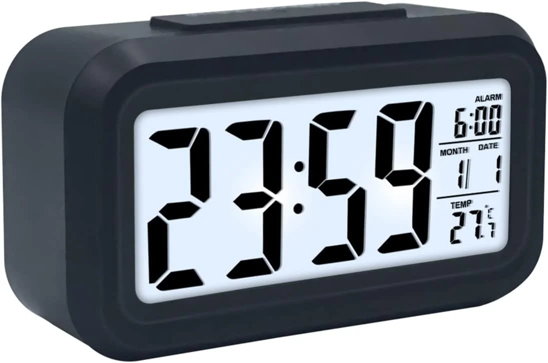 چراغ خواب هوشمند، ساعت زنگ دار دیجیتال، ساعت الکترونیکی رومیزی با باتری، کارکرد آسان، با نمایش تاریخ و دمای داخلی برای کودکان