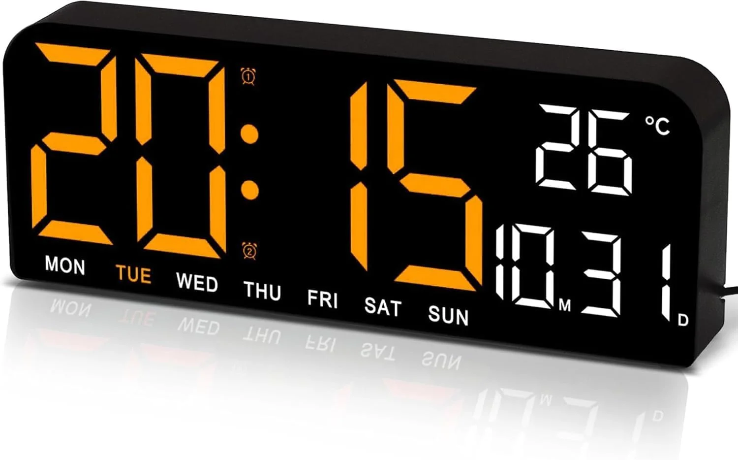 ساعت دیجیتال Fohome، ساعت زنگ دار دیجیتال LED برای اتاق خواب، ساعت دیواری با روشنایی، نمایشگر تاریخ و دما - 12/24H، ساعت رومیزی الکترونیکی بی صدا برای خانه، اتاق خواب، دفتر (نارنجی)