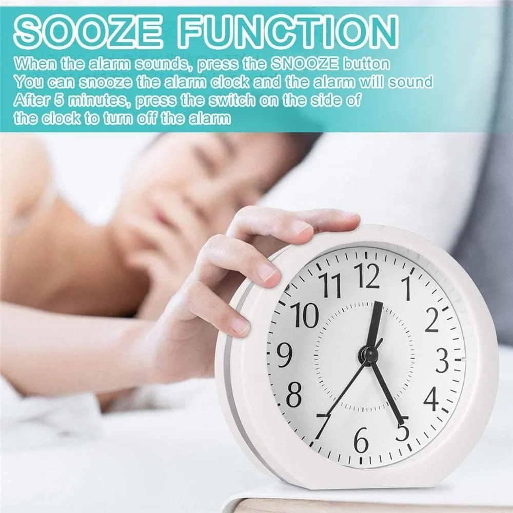 ساعت زنگ دار آنالوگ ELECDON، ساعت کوچک 4 اینچی فوق العاده بی صدا و بدون تیک تاک با عملکرد چرت زدن و چراغ شب، ساعت زنگ دار مسافرتی با باتری، طراحی ساده، برای اتاق خواب، کنار تخت، میز (سفید) ساعت زنگ دار آنالوگ ELECDON، ساعت کوچک 4 اینچی فوق العاده بی صدا و بدون تیک تاک با عملکرد چرت زدن و چراغ شب، ساعت زنگ دار مسافرتی با باتری، طراحی ساده، برای اتاق خواب، کنار تخت، میز (سفید)