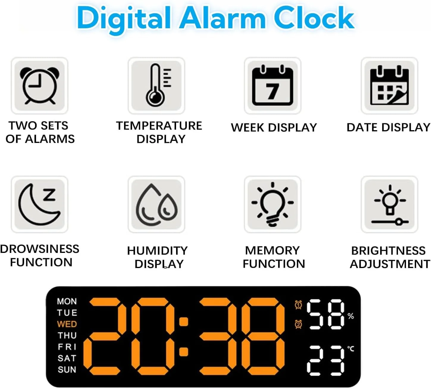 ساعت دیجیتال Fohome، ساعت زنگ دار دیجیتال LED برای اتاق خواب، ساعت دیواری با روشنایی، نمایشگر تاریخ و دما - 12/24H، ساعت رومیزی الکترونیکی بی صدا برای خانه، اتاق خواب، دفتر (نارنجی) ساعت دیجیتال Fohome، ساعت زنگ دار دیجیتال LED برای اتاق خواب، ساعت دیواری با روشنایی، نمایشگر تاریخ و دما - 12/24H، ساعت رومیزی الکترونیکی بی صدا برای خانه، اتاق خواب، دفتر (نارنجی)