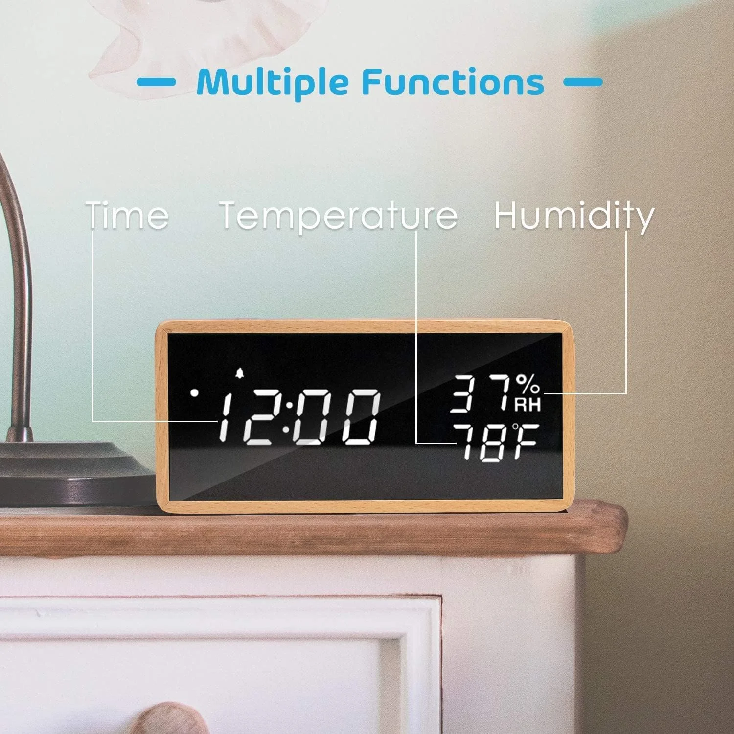 ساعت زنگ دار دیجیتال Excefore، ساعت دیجیتال چوبی کنار تخت، نمایش دما و رطوبت، 3 سطح روشنایی، کنترل صوتی هوشمند، ساعت زنگ دار برای اتاق خواب و دفتر کار ساعت زنگ دار دیجیتال Excefore، ساعت دیجیتال چوبی کنار تخت، نمایش دما و رطوبت، 3 سطح روشنایی، کنترل صوتی هوشمند، ساعت زنگ دار برای اتاق خواب و دفتر کار