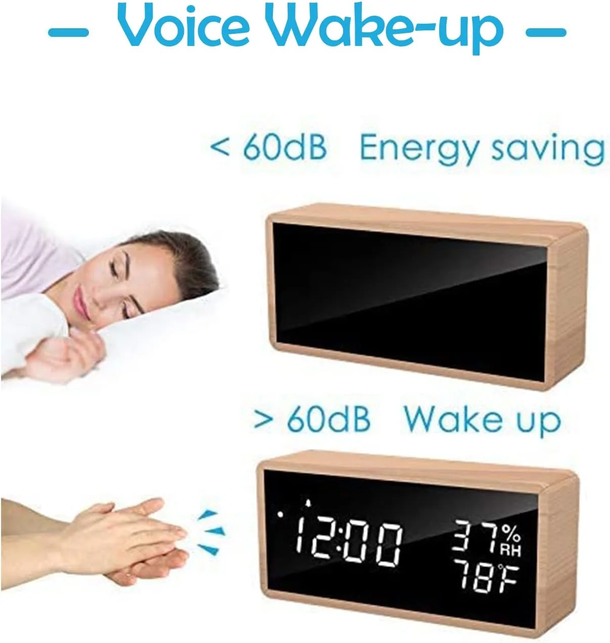 ساعت زنگ دار دیجیتال Excefore، ساعت دیجیتال چوبی کنار تخت، دما و رطوبت، 3 نوع روشنایی، کنترل صوتی هوشمند، ساعت زنگ دار برای اتاق خواب و دفتر ساعت زنگ دار دیجیتال Excefore، ساعت دیجیتال چوبی کنار تخت، دما و رطوبت، 3 نوع روشنایی، کنترل صوتی هوشمند، ساعت زنگ دار برای اتاق خواب و دفتر