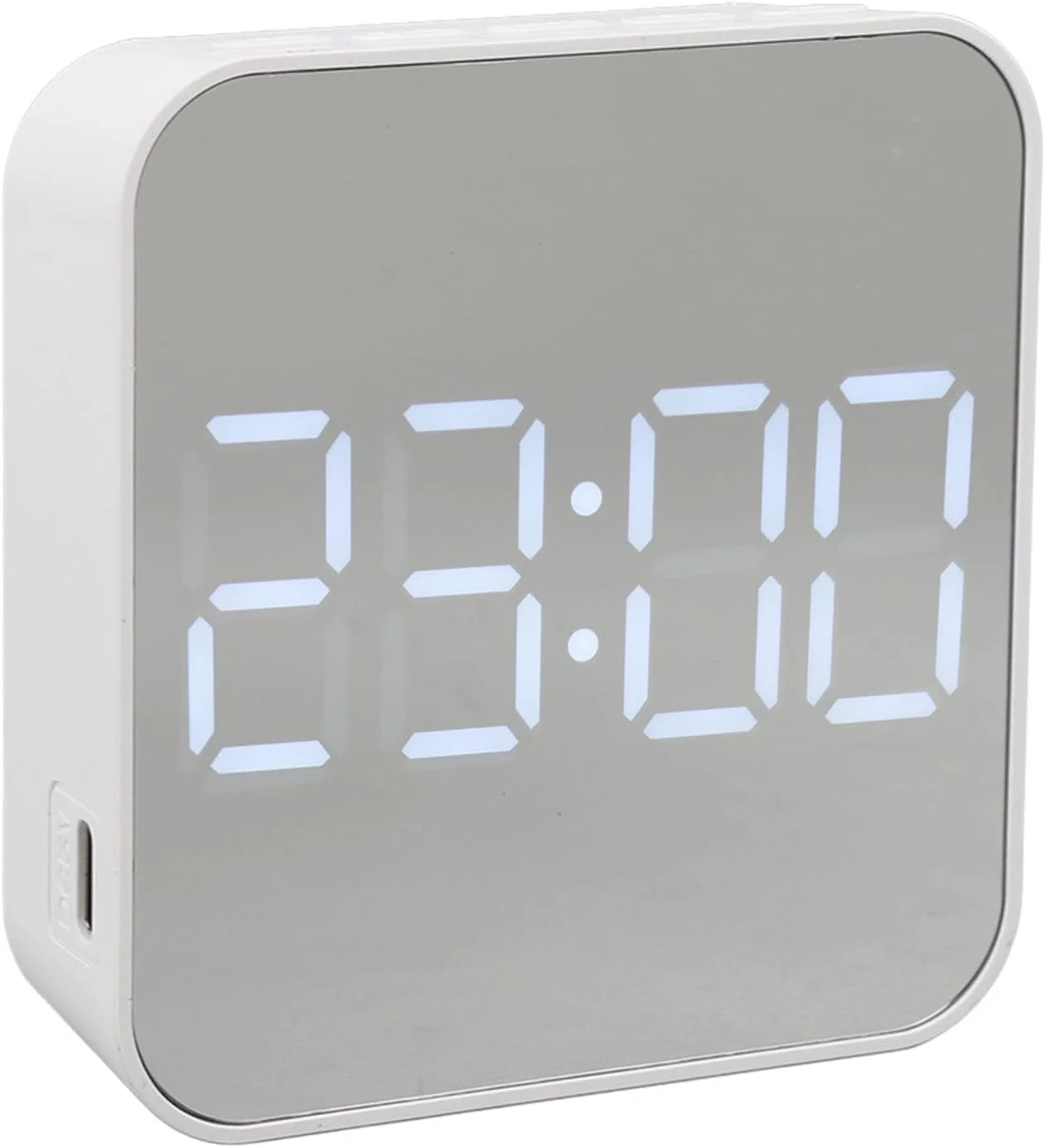 ساعت زنگ دار دیجیتال، ساعت LED کنار تختی، حالت 2گانه آخر هفته و روزهای هفته، با نمایش تاریخ، 12/24 ساعته، دما، حالت شب، ساعت زنگ دار رومیزی مینیمالیستی با منبع تغذیه USB/باتری (سفید)