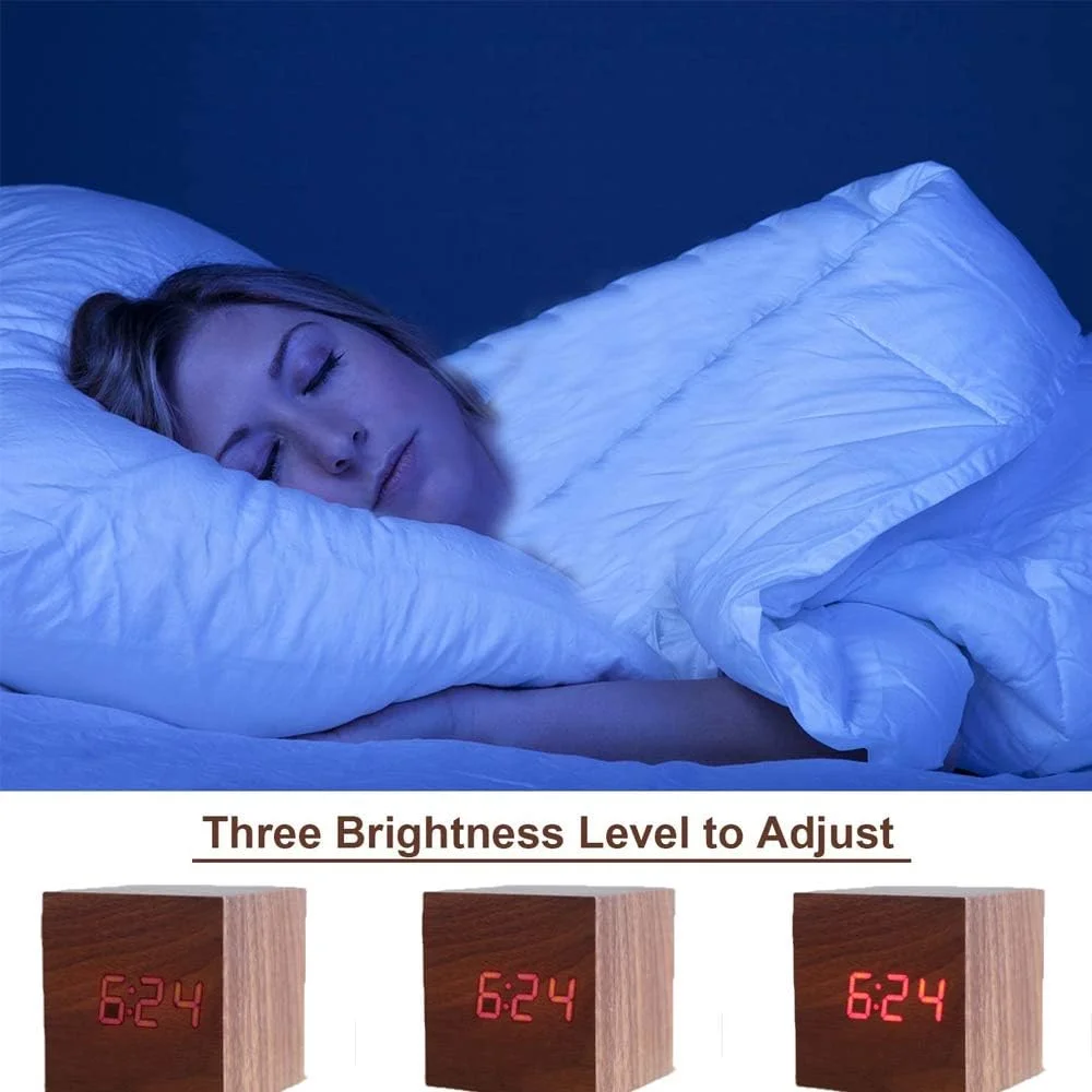 ساعت زنگ دار دیجیتال Funito، با نمایشگر LED الکترونیکی چوبی، 3 زنگ هشدار، ساعت های برقی کوچک مکعبی 6.35 سانتی متری ساخته شده از چوب برای اتاق خواب، کنار تخت، میز ساعت زنگ دار دیجیتال Funito، با نمایشگر LED الکترونیکی چوبی، 3 زنگ هشدار، ساعت های برقی کوچک مکعبی 6.35 سانتی متری ساخته شده از چوب برای اتاق خواب، کنار تخت، میز