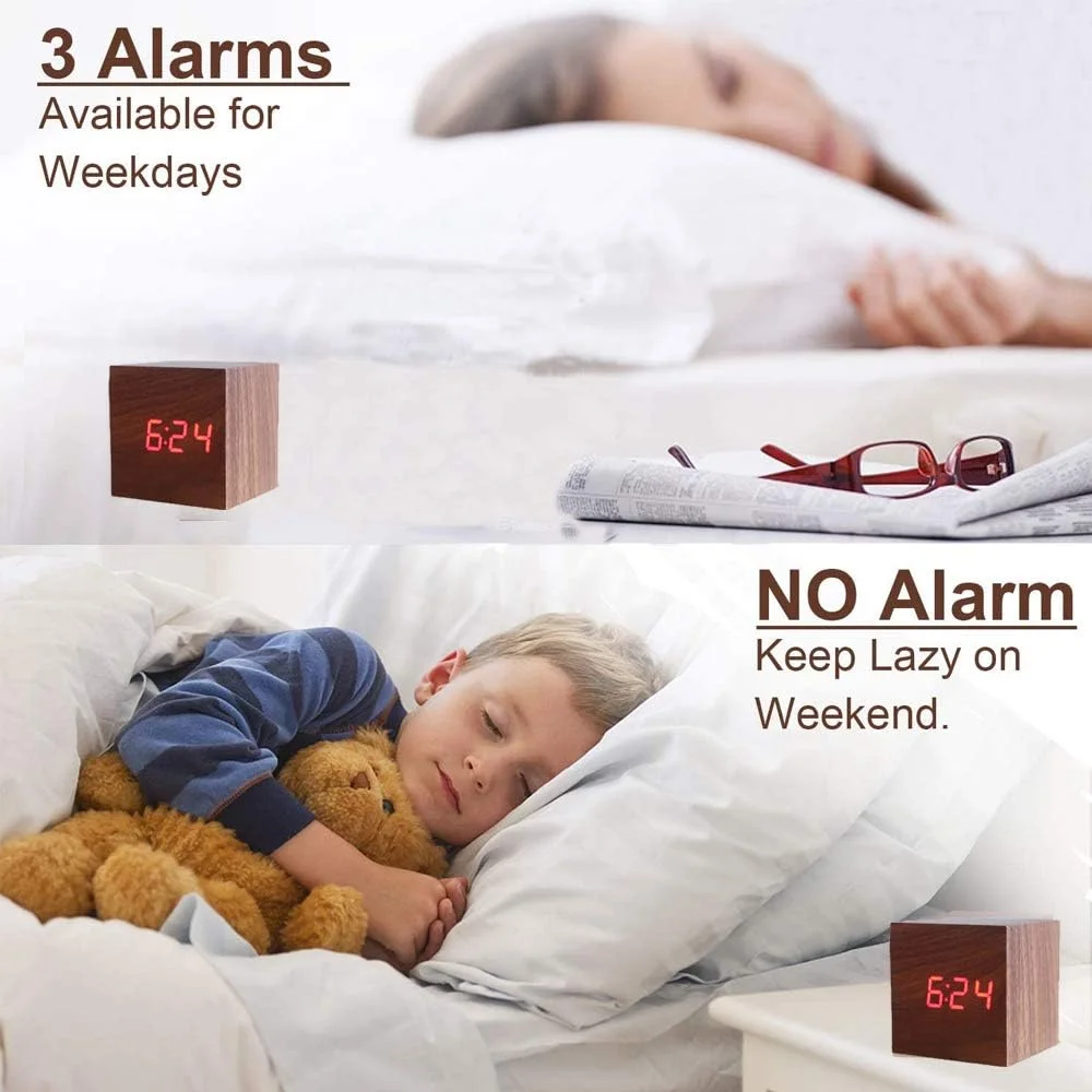 ساعت زنگ دار دیجیتال Funito، با نمایشگر LED الکترونیکی چوبی، 3 زنگ هشدار، ساعت های برقی کوچک مکعبی 6.35 سانتی متری ساخته شده از چوب برای اتاق خواب، کنار تخت، میز ساعت زنگ دار دیجیتال Funito، با نمایشگر LED الکترونیکی چوبی، 3 زنگ هشدار، ساعت های برقی کوچک مکعبی 6.35 سانتی متری ساخته شده از چوب برای اتاق خواب، کنار تخت، میز