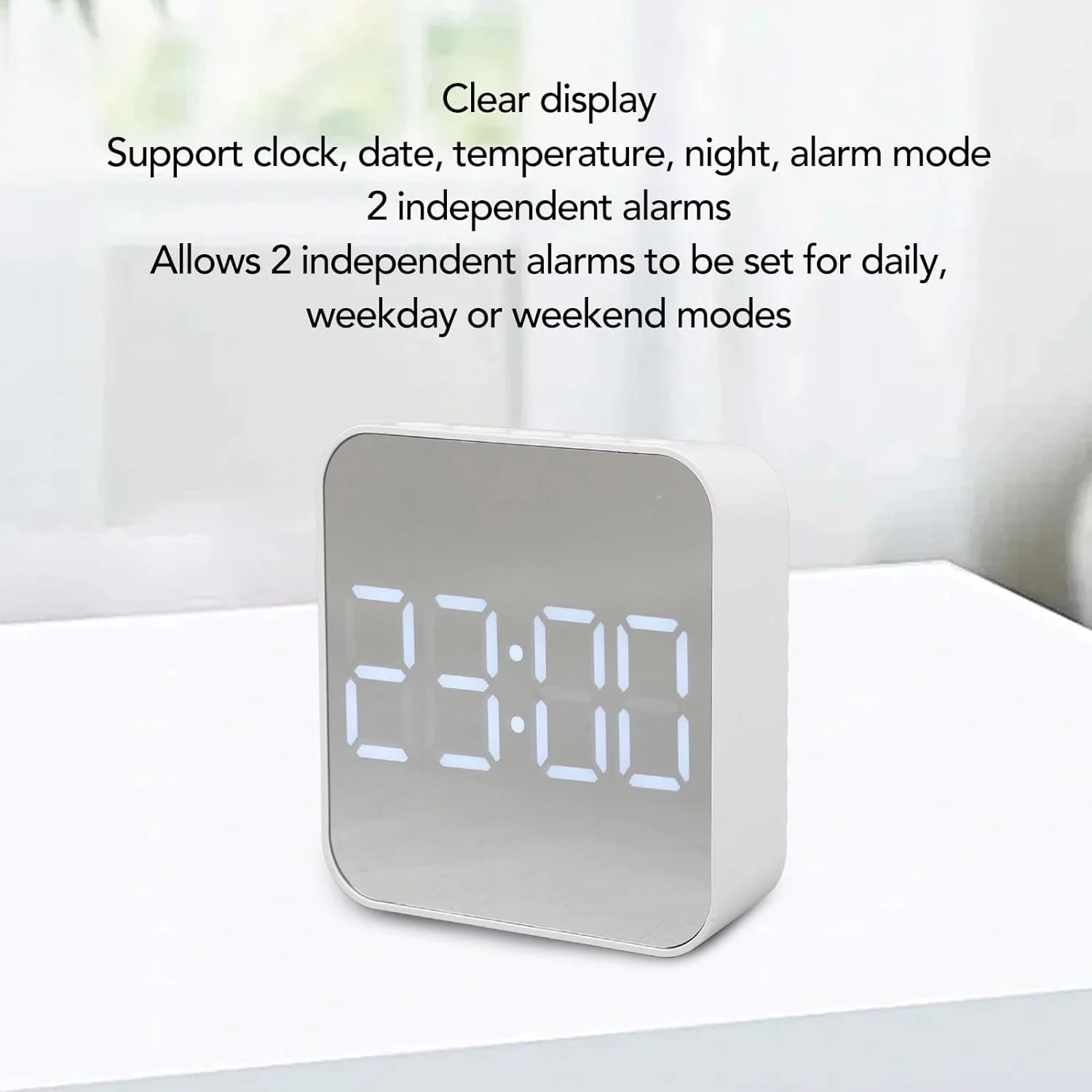 ساعت زنگ دار دیجیتال، ساعت LED کنار تختی، حالت 2گانه آخر هفته و روزهای هفته، با تاریخ، 12/24 ساعته، دما، حالت شب، ساعت زنگ دار رومیزی مینیمالیستی با منبع تغذیه USB/باتری (سفید) ساعت زنگ دار دیجیتال، ساعت LED کنار تختی، حالت 2گانه آخر هفته و روزهای هفته، با تاریخ، 12/24 ساعته، دما، حالت شب، ساعت زنگ دار رومیزی مینیمالیستی با منبع تغذیه USB/باتری (سفید)