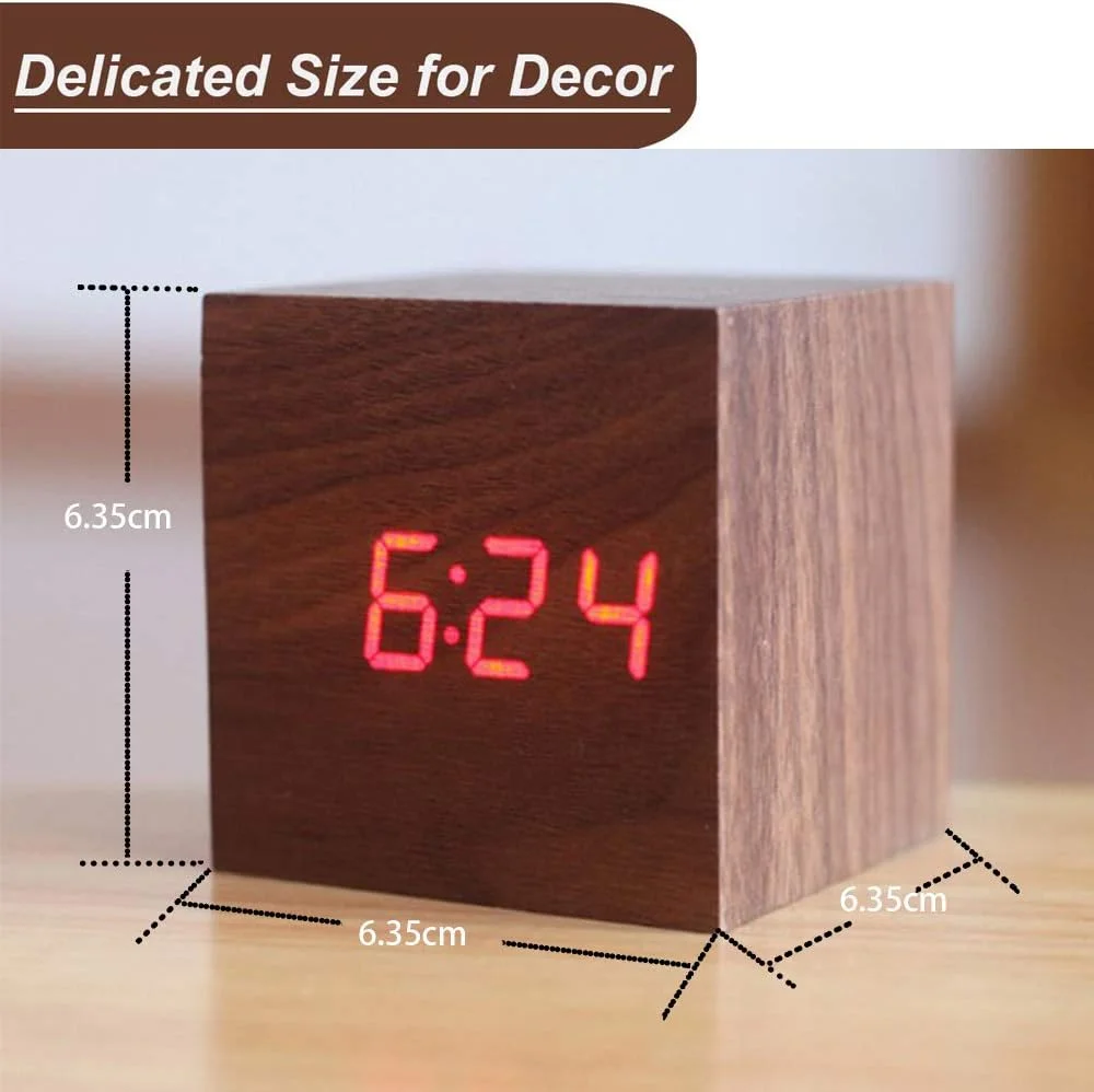 ساعت زنگ دار دیجیتال Funito، با نمایشگر LED الکترونیکی چوبی، 3 زنگ هشدار، ساعت های برقی کوچک مکعبی 6.35 سانتی متری ساخته شده از چوب برای اتاق خواب، کنار تخت، میز ساعت زنگ دار دیجیتال Funito، با نمایشگر LED الکترونیکی چوبی، 3 زنگ هشدار، ساعت های برقی کوچک مکعبی 6.35 سانتی متری ساخته شده از چوب برای اتاق خواب، کنار تخت، میز