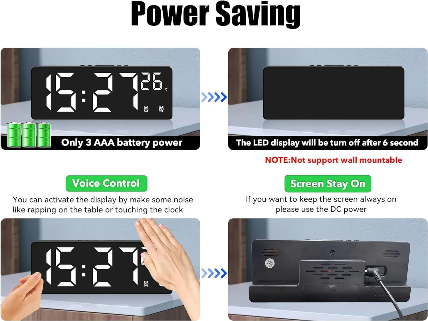 ساعت زنگ دار دیجیتال GraGra برای اتاق خواب، ساعت های الکترونیکی دیجیتال LED با سطح آینه ای، روشنایی قابل تنظیم، کنترل صدا، برای کنار تخت، اتاق خواب، دفتر، مشکی ساعت زنگ دار دیجیتال GraGra برای اتاق خواب، ساعت های الکترونیکی دیجیتال LED با سطح آینه ای، روشنایی قابل تنظیم، کنترل صدا، برای کنار تخت، اتاق خواب، دفتر، مشکی