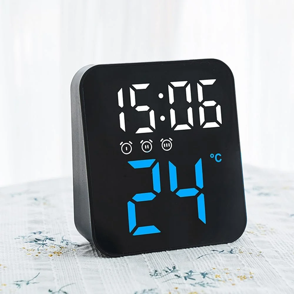 ساعت زنگ دار دیجیتال Goodern، ساعت رومیزی چند منظوره LED با صفحه نمایش بزرگتر، 12/24 ساعته، روشنایی قابل تنظیم، ساعت مسافرتی قابل حمل با قابلیت نمایش تاریخ، مناسب برای اتاق نشیمن، خانه و دفتر کار - آبی