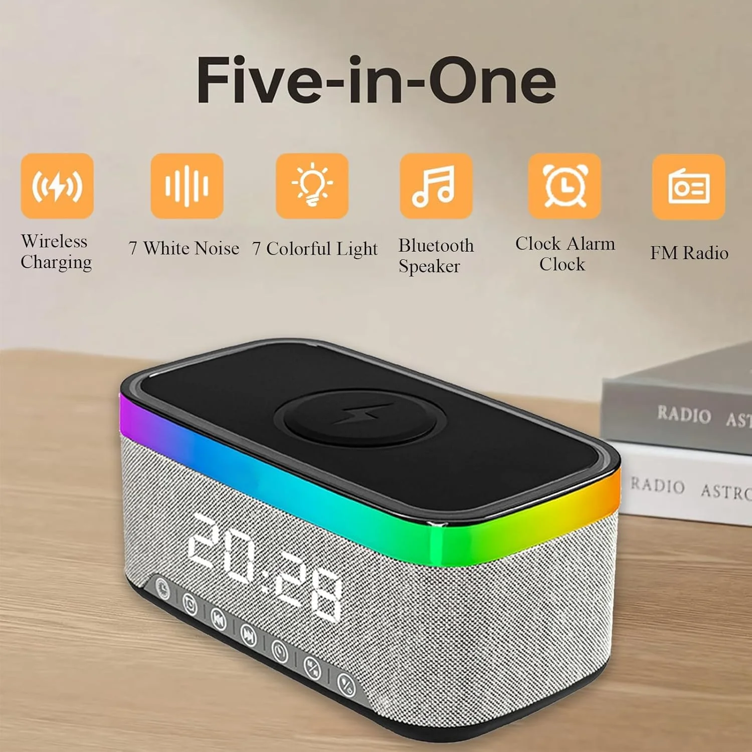 ساعت زنگ دار دیجیتال با شارژر بی سیم سریع 15 واتی، رادیو بلوتوث ساعت زنگ دار با نور 7 رنگ، ساعت زنگ دار بلندگوی استریو با 7 نویز سفید برای اتاق خواب، میز، کنار تخت، پاتختی ساعت زنگ دار دیجیتال با شارژر بی سیم سریع 15 واتی، رادیو بلوتوث ساعت زنگ دار با نور 7 رنگ، ساعت زنگ دار بلندگوی استریو با 7 نویز سفید برای اتاق خواب، میز، کنار تخت، پاتختی