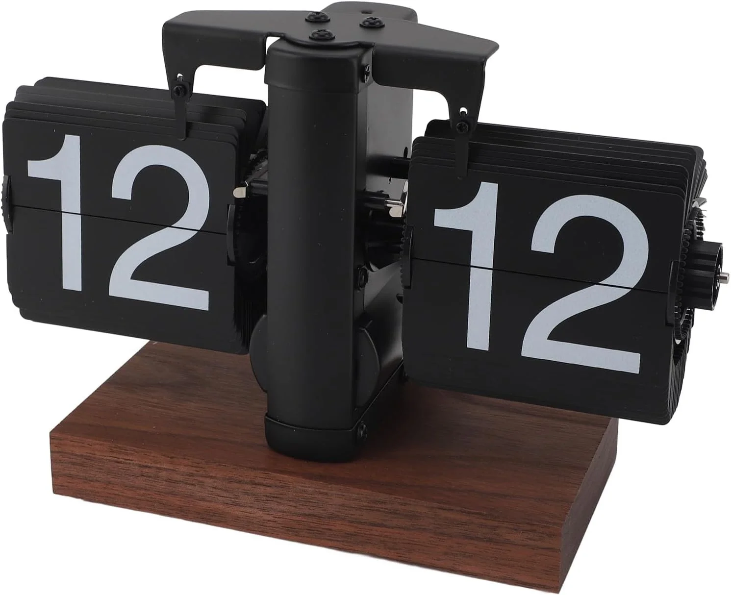 ساعت رومیزی چرخشی Gugxiom، ساعت رومیزی دیجیتال رترو با پایه چوبی گردو 24 ساعته، ساعت مکانیکی ذوب شونده با باتری و عملکرد چرخ دنده داخلی برای دکوراسیون منزل، اتاق و دفتر، Gugxiomwairxgfyo2