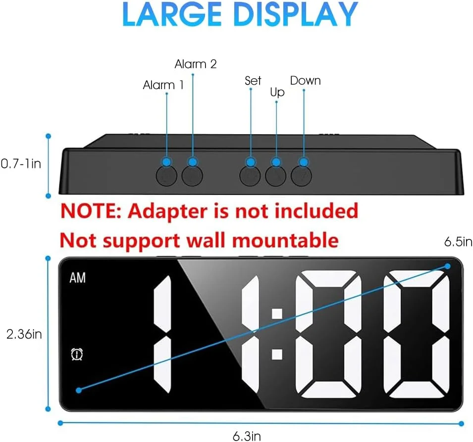 ساعت دیواری دیجیتال HASTHIP، ساعت زنگ دار LED برای اتاق خواب، ساعت رومیزی الکترونیکی با نمایشگر دما، کنترل صدا، 12/24 ساعته، ساعت کوچک برای دکور اتاق خواب (بدون آداپتور باتری) ساعت دیواری دیجیتال HASTHIP، ساعت زنگ دار LED برای اتاق خواب، ساعت رومیزی الکترونیکی با نمایشگر دما، کنترل صدا، 12/24 ساعته، ساعت کوچک برای دکور اتاق خواب (بدون آداپتور باتری)