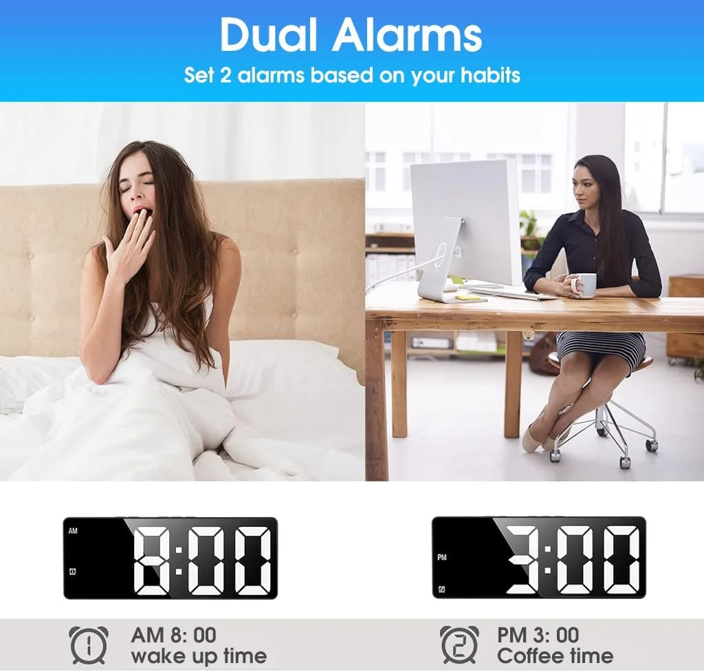 ساعت دیواری دیجیتال HASTHIP، ساعت زنگ دار LED برای اتاق خواب، ساعت رومیزی الکترونیکی با نمایشگر دما، کنترل صدا، 12/24 ساعته، ساعت کوچک برای دکور اتاق خواب (بدون آداپتور باتری) ساعت دیواری دیجیتال HASTHIP، ساعت زنگ دار LED برای اتاق خواب، ساعت رومیزی الکترونیکی با نمایشگر دما، کنترل صدا، 12/24 ساعته، ساعت کوچک برای دکور اتاق خواب (بدون آداپتور باتری)