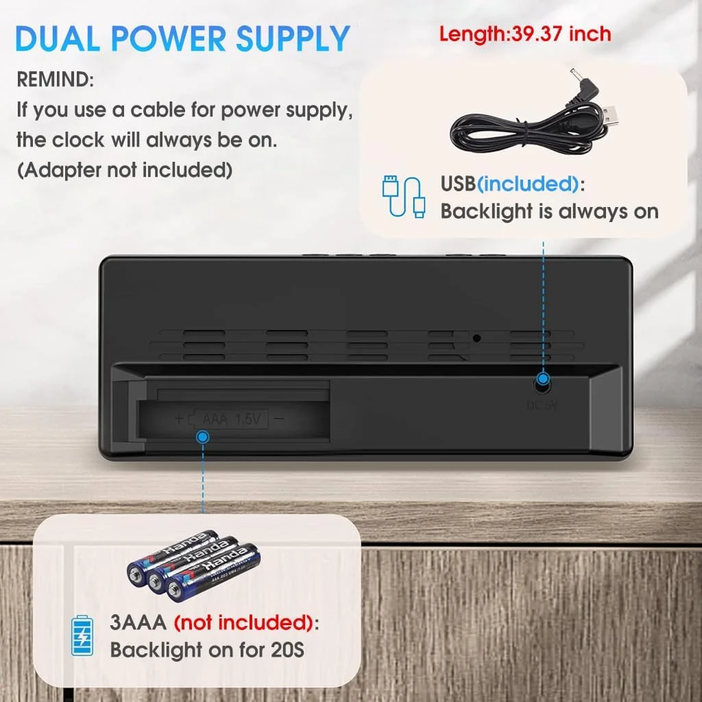 ساعت دیواری دیجیتال HASTHIP، ساعت زنگ دار LED برای اتاق خواب، ساعت رومیزی الکترونیکی با نمایشگر دما، کنترل صدا، 12/24 ساعته، ساعت کوچک برای دکور اتاق خواب (بدون آداپتور باتری) ساعت دیواری دیجیتال HASTHIP، ساعت زنگ دار LED برای اتاق خواب، ساعت رومیزی الکترونیکی با نمایشگر دما، کنترل صدا، 12/24 ساعته، ساعت کوچک برای دکور اتاق خواب (بدون آداپتور باتری)