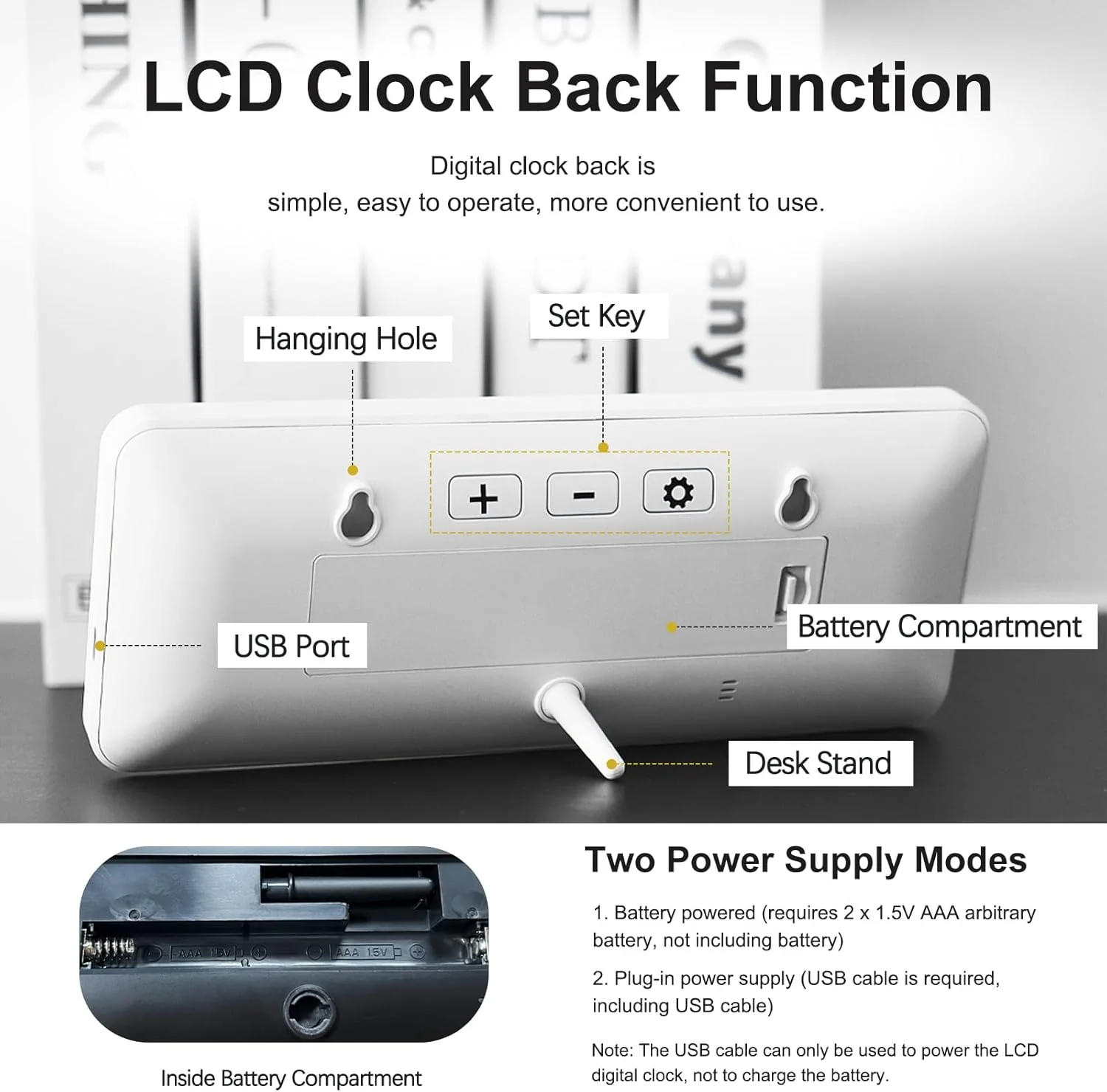 ساعت دیواری دیجیتال LCD JoFomp با باتری، ساعت دیواری مدرن 8.5 اینچی برای دکوراسیون اتاق نشیمن، ساعت دیواری دیجیتال ساده با دما/تاریخ/زمان - 12/24 ساعته، ساعت رومیزی کوچک برای اتاق خواب و دفتر