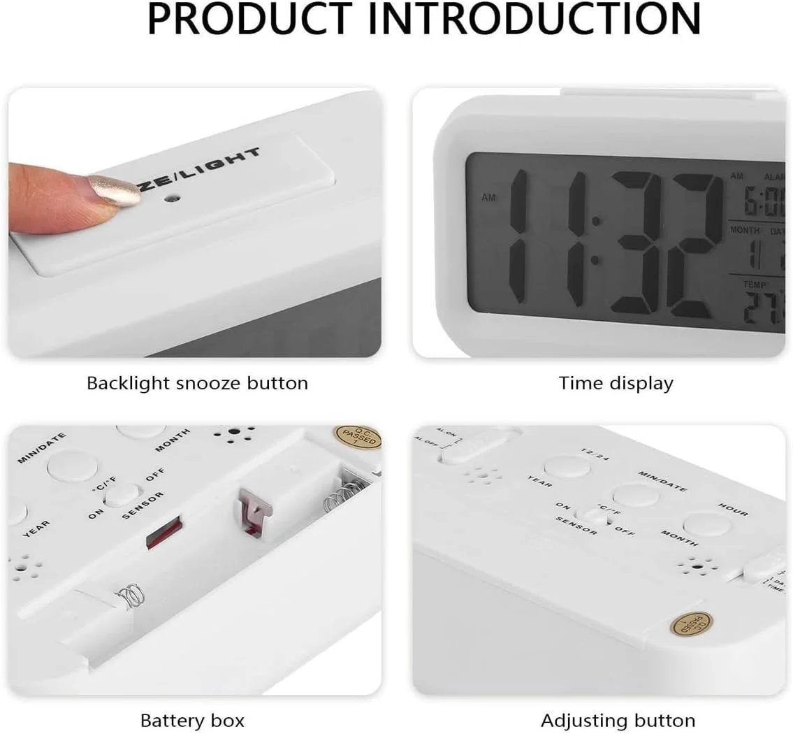 ساعت زنگ دار دیجیتال Kadio، ساعت رومیزی کوچک با باتری، با تاریخ، دمای داخلی، چراغ خواب هوشمند، ساعت الکترونیکی LCD برای اتاق خواب، خانه، دفتر کار - سفید ساعت زنگ دار دیجیتال Kadio، ساعت رومیزی کوچک با باتری، با تاریخ، دمای داخلی، چراغ خواب هوشمند، ساعت الکترونیکی LCD برای اتاق خواب، خانه، دفتر کار - سفید