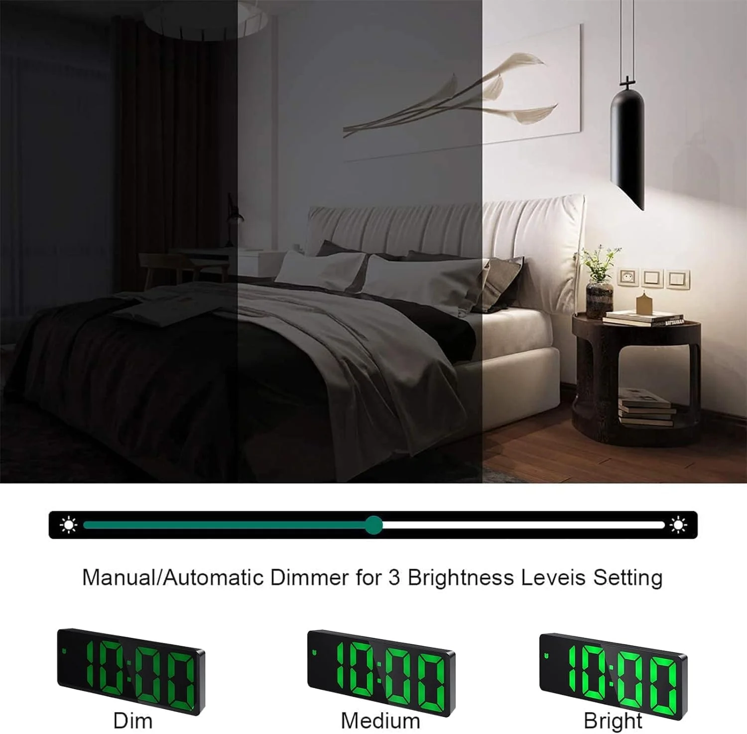 ساعت زنگ دار دیجیتال LED، ساعت چراغ خواب برقی با 3 روشنایی قابل تنظیم، ساعت رومیزی الکترونیکی با نمایش دما، ساعت زنگ دار دیجیتال برای اتاق خواب نمایش 12/24 ساعته (سبز)