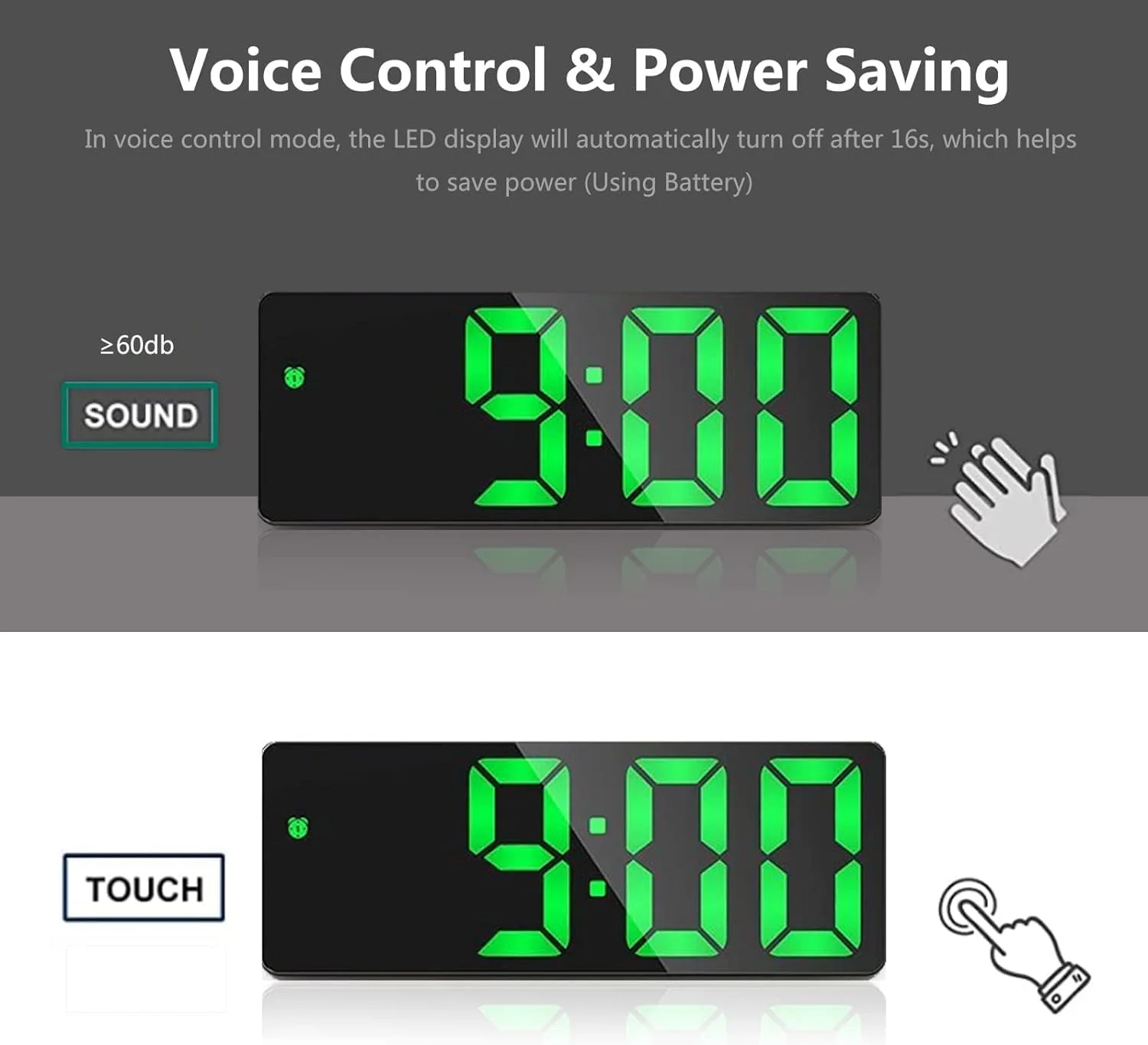 ساعت زنگ دار دیجیتال LED، ساعت چراغ خواب برقی با 3 روشنایی قابل تنظیم، ساعت رومیزی الکترونیکی با نمایش دما، ساعت زنگ دار دیجیتال برای اتاق خواب نمایش 12/24 ساعته (سبز)