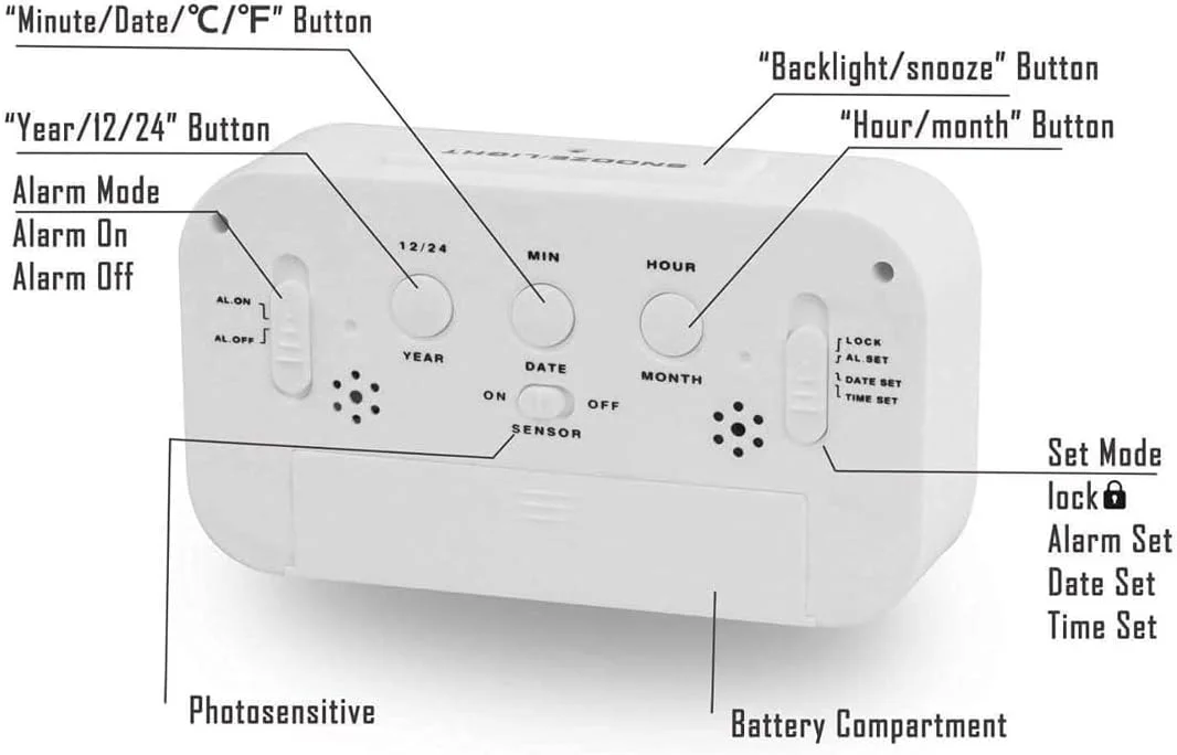 ساعت زنگ دار دیجیتال Kadio، ساعت رومیزی کوچک با باتری، با تاریخ، دمای داخلی، چراغ خواب هوشمند، ساعت الکترونیکی LCD برای اتاق خواب، خانه، دفتر کار - سفید ساعت زنگ دار دیجیتال Kadio، ساعت رومیزی کوچک با باتری، با تاریخ، دمای داخلی، چراغ خواب هوشمند، ساعت الکترونیکی LCD برای اتاق خواب، خانه، دفتر کار - سفید